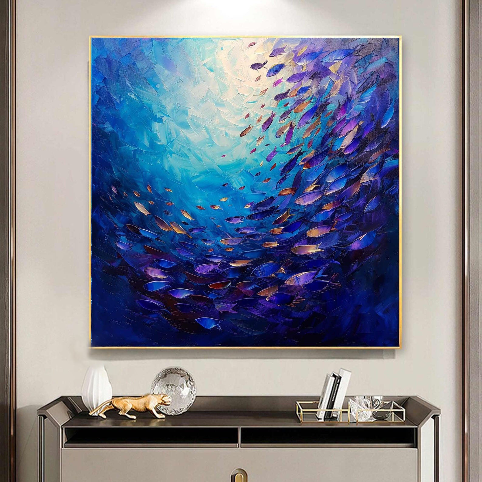 Vibrant Fish School Oil Painting: Modern Ocean Art Decor #MM490