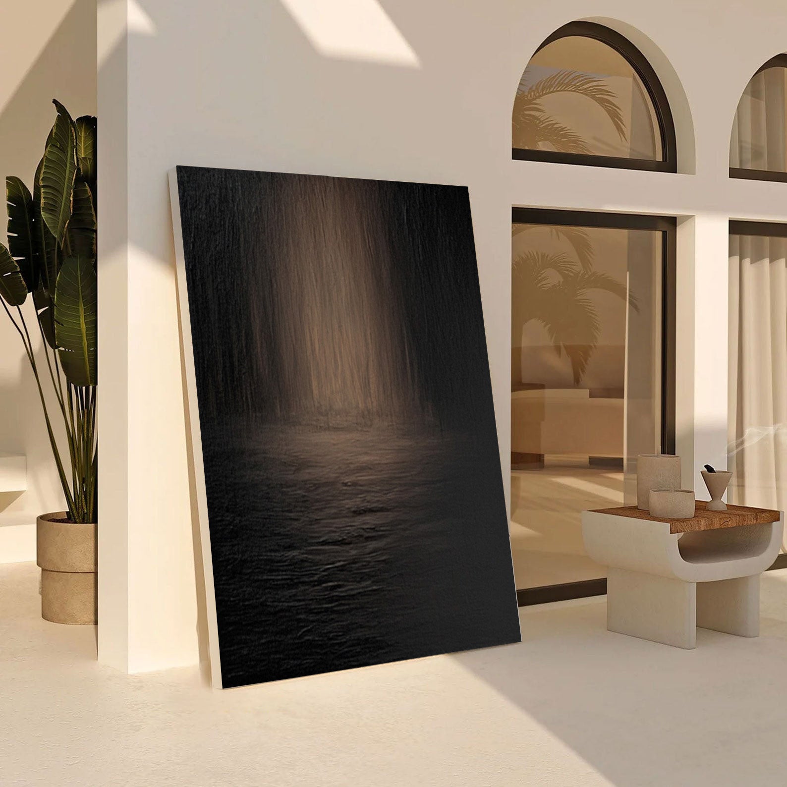 Nocturne Waters: Modern Dark Abstract with Subtle Reflections #MM566