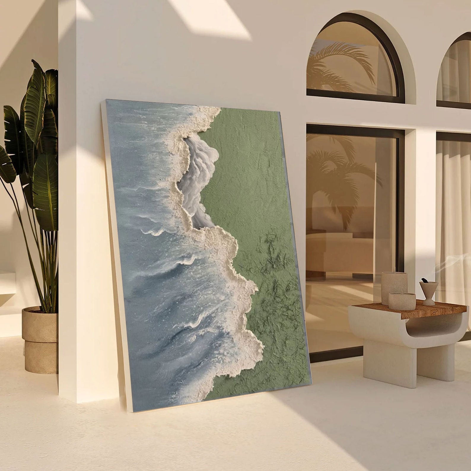 Where Land Meets Sea: Textured Overhead Beach Wall Art #MM524