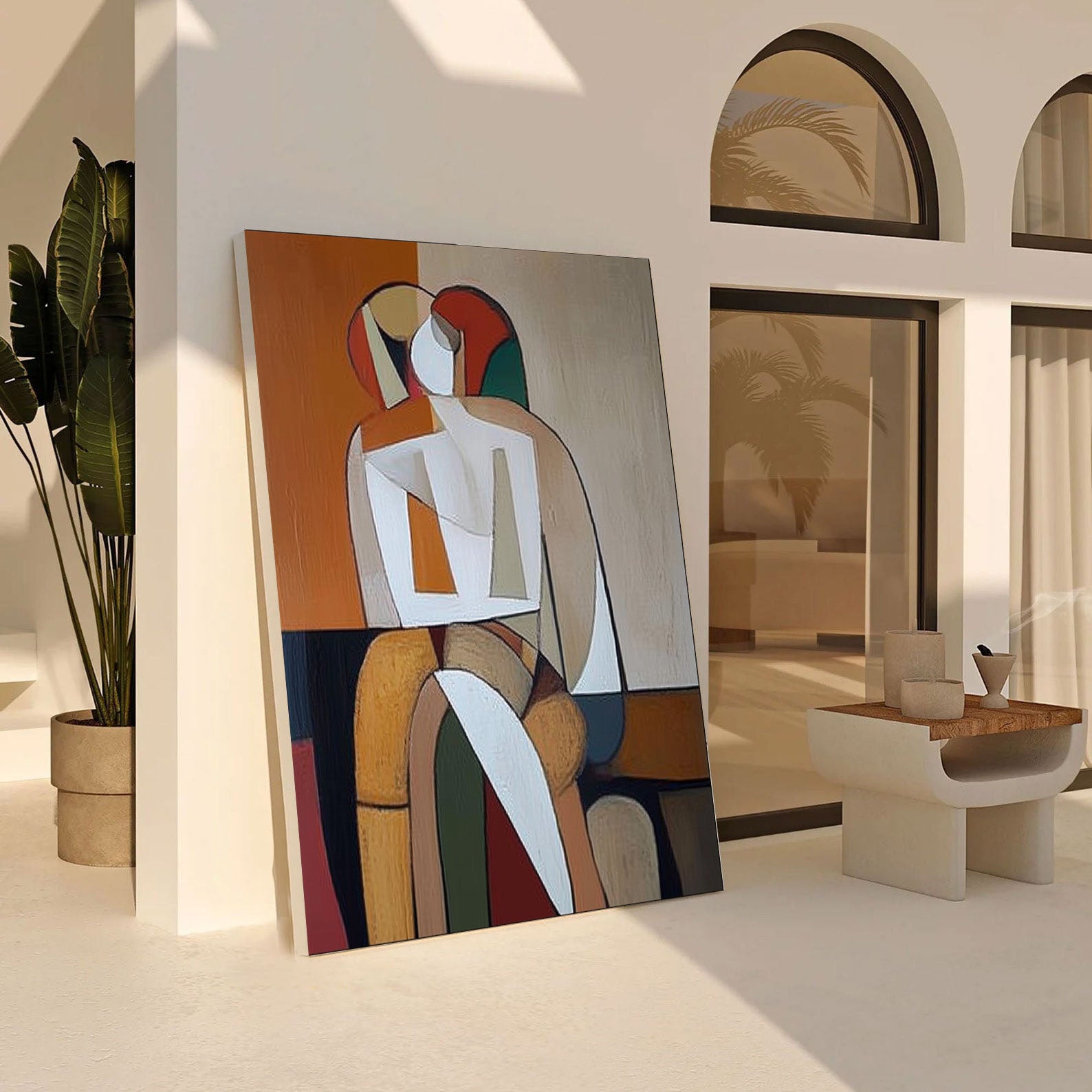 Geometric Embrace: Modern Stylized Figures,Abstract Portrait #MM541