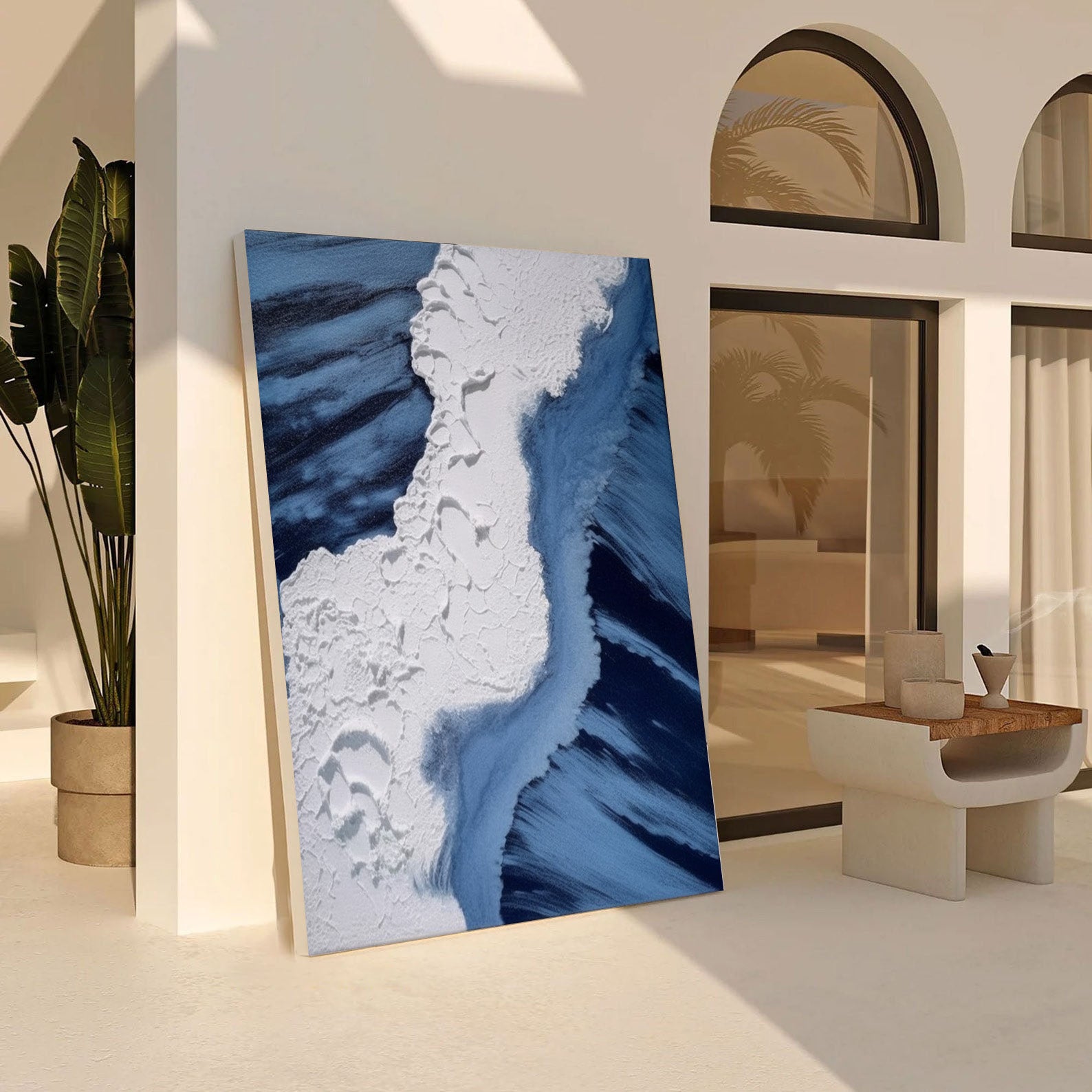 Whitecaps Embrace: Impasto Ocean Painting, Dynamic Coastal Art #MM521