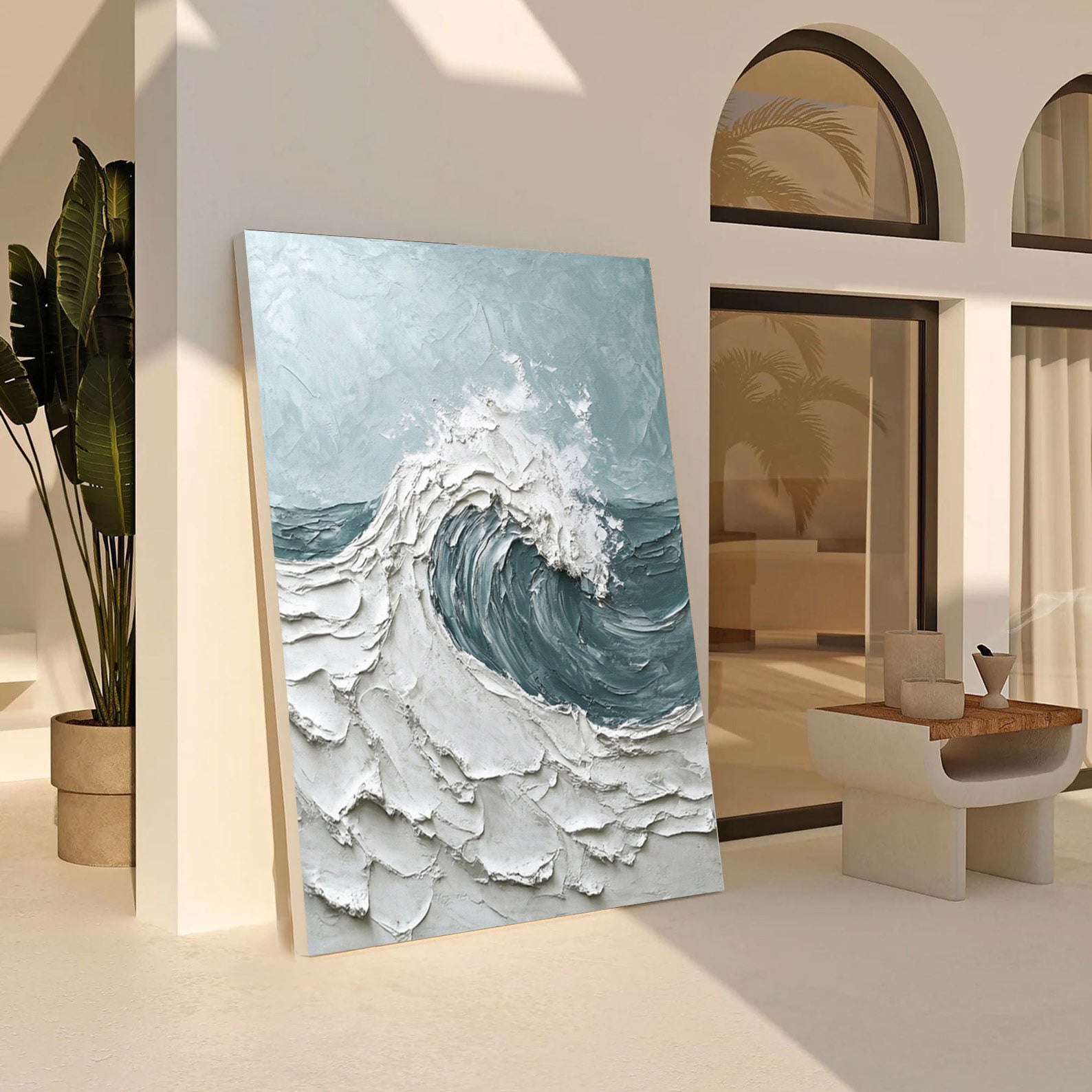 Textured Ocean Wave Painting with Bold Impasto for Decor #MM564