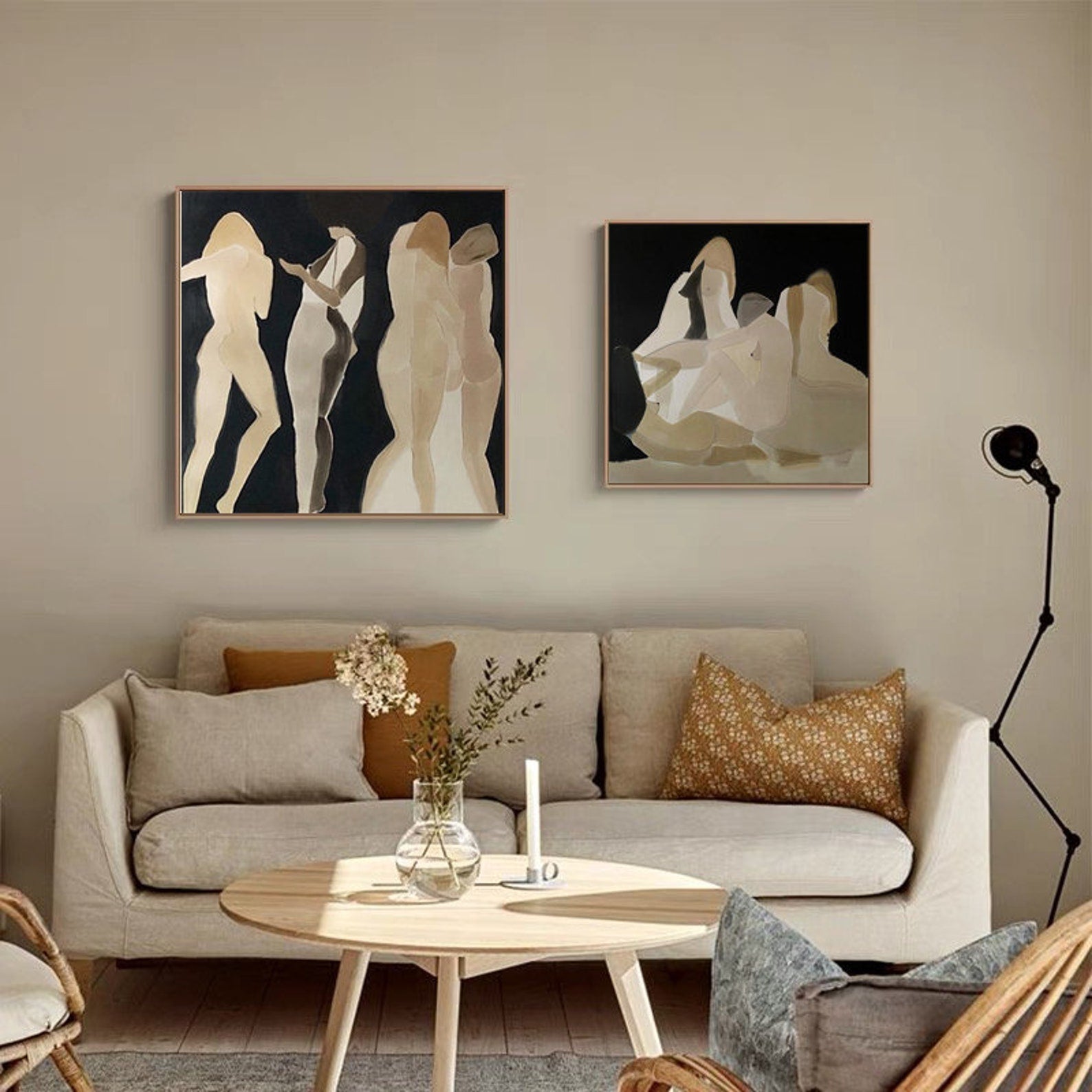 Neutral Nude Abstract Wall Art – Minimalist Female Figure Canvas
