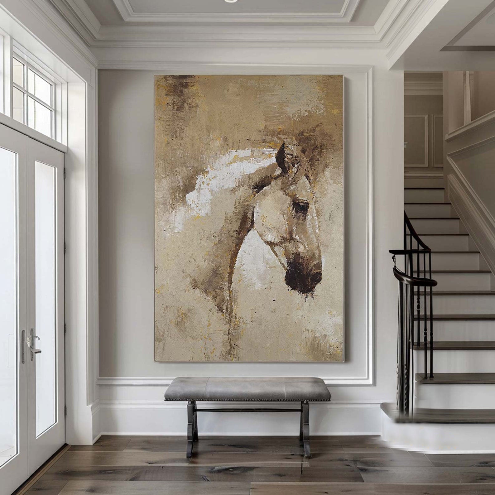 Timeless Equine: Modern Abstract Horse, Neutral Textured Art #MM478