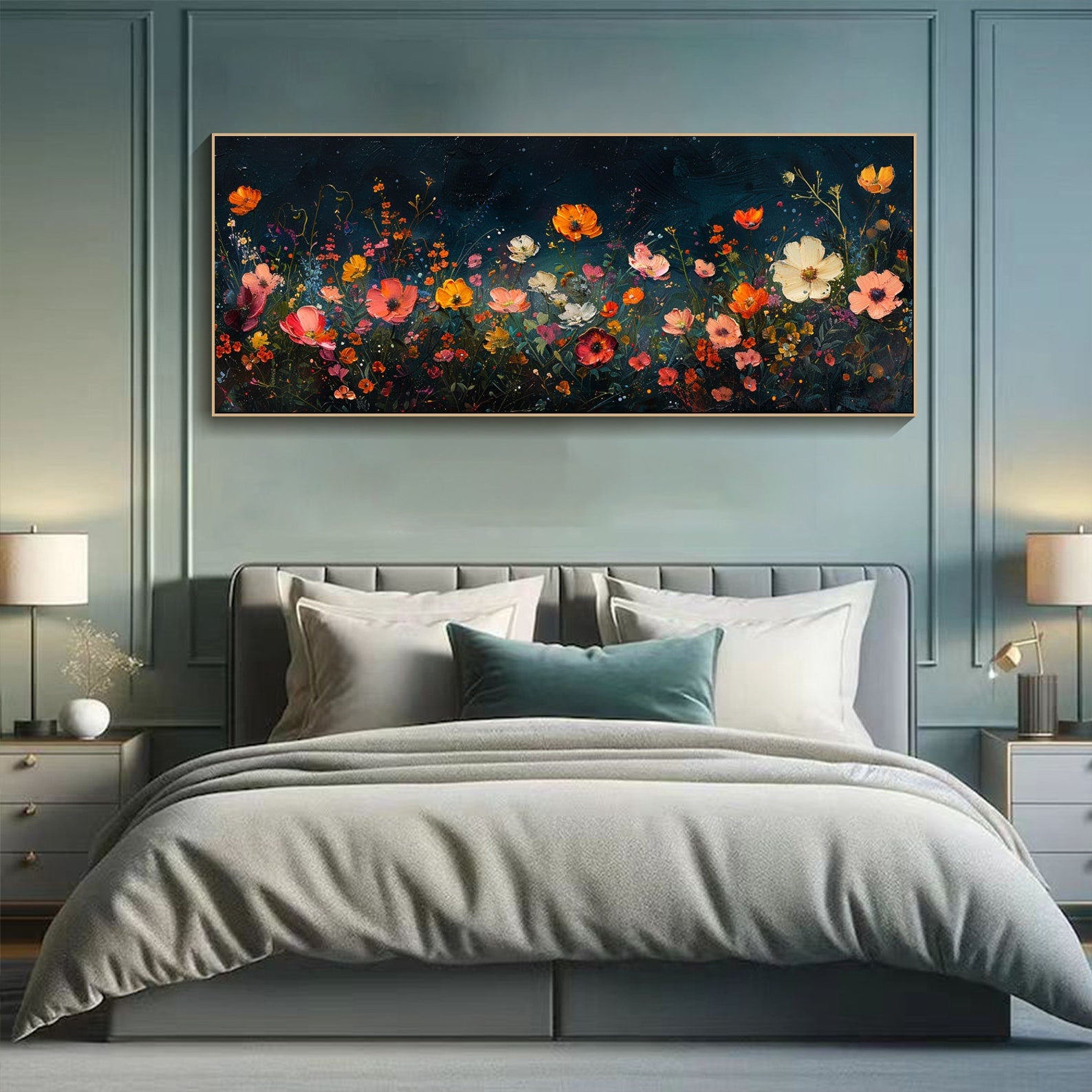 Large Colorful Blooms In Deep Background, Modern Floral Art #FB039
