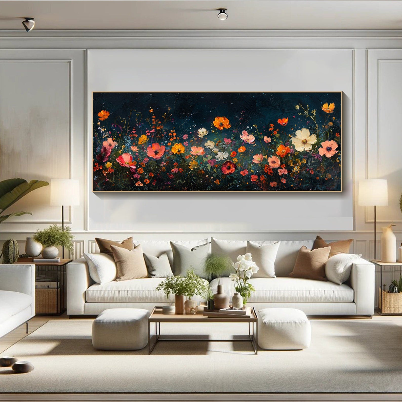 Large Colorful Blooms In Deep Background, Modern Floral Art #FB039