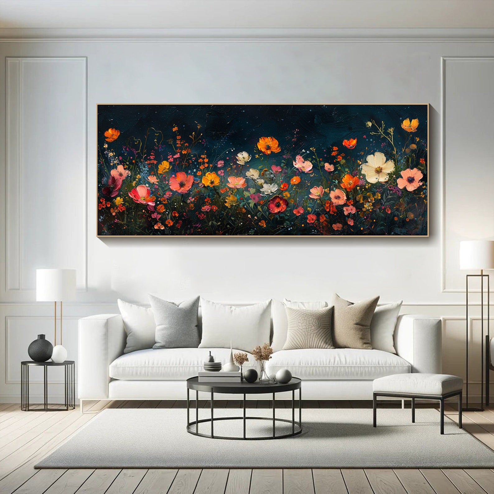 Large Colorful Blooms In Deep Background, Modern Floral Art #FB039