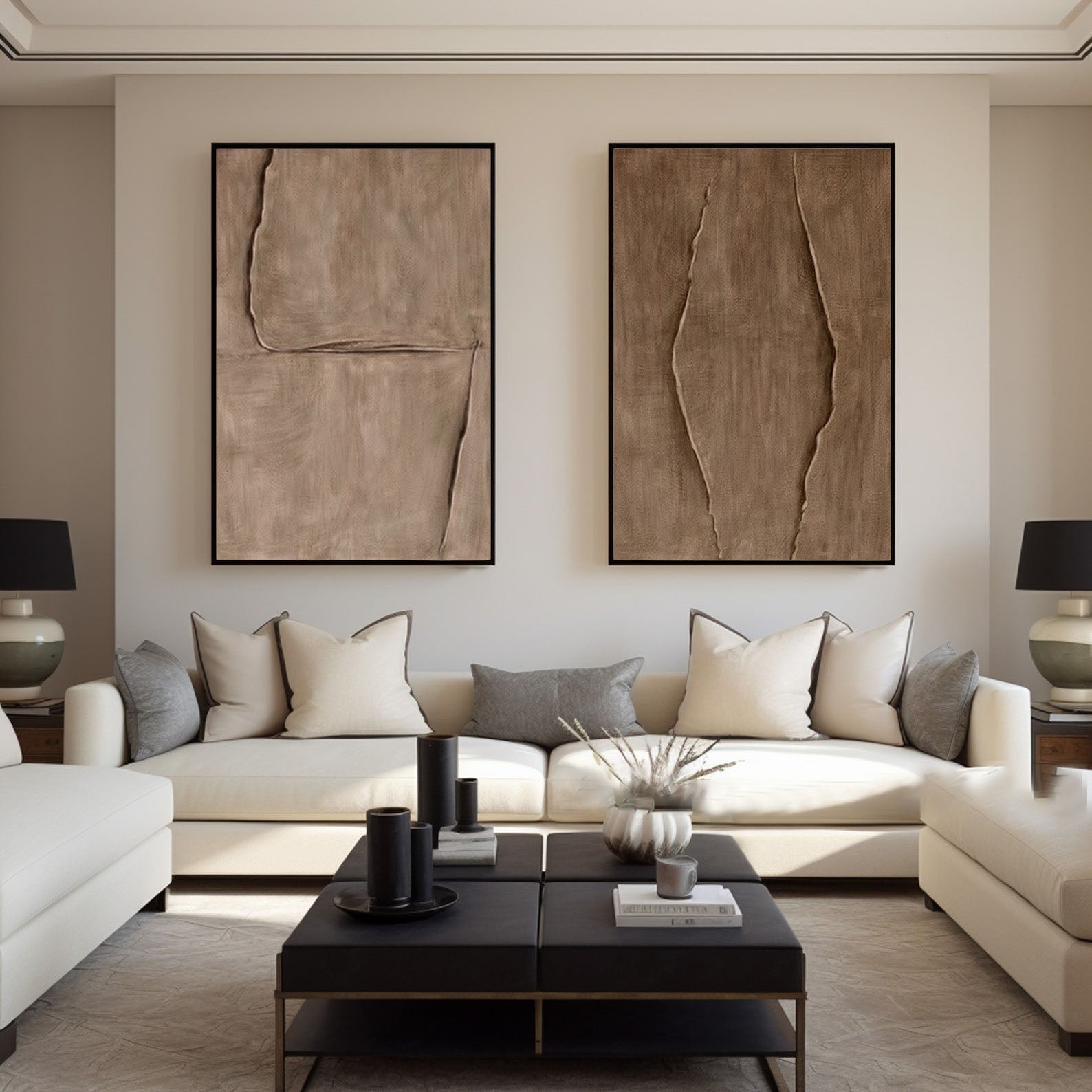 Brown Textured Organic Diptych, Minimalist Wabi Sabi Wall Art #MM304