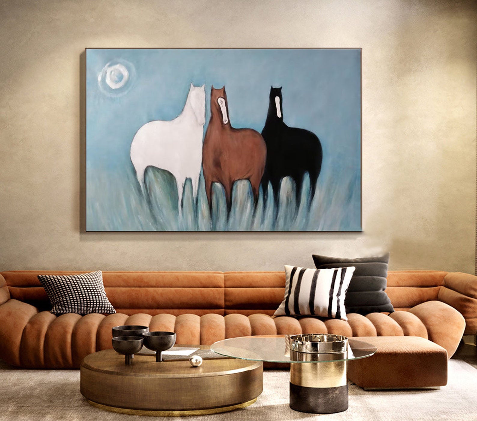 Colorful Modern Horse Wall Art – Abstract Animal Painting for Living Room #MM467