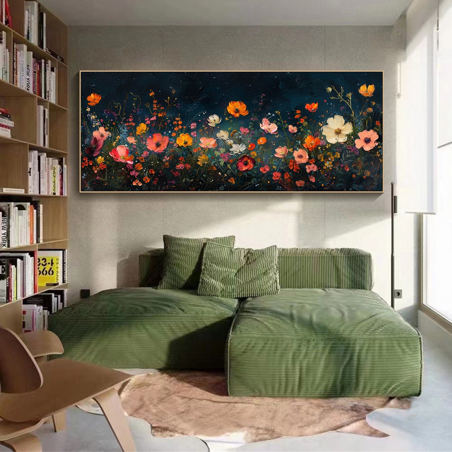 Large Colorful Blooms In Deep Background, Modern Floral Art #FB039