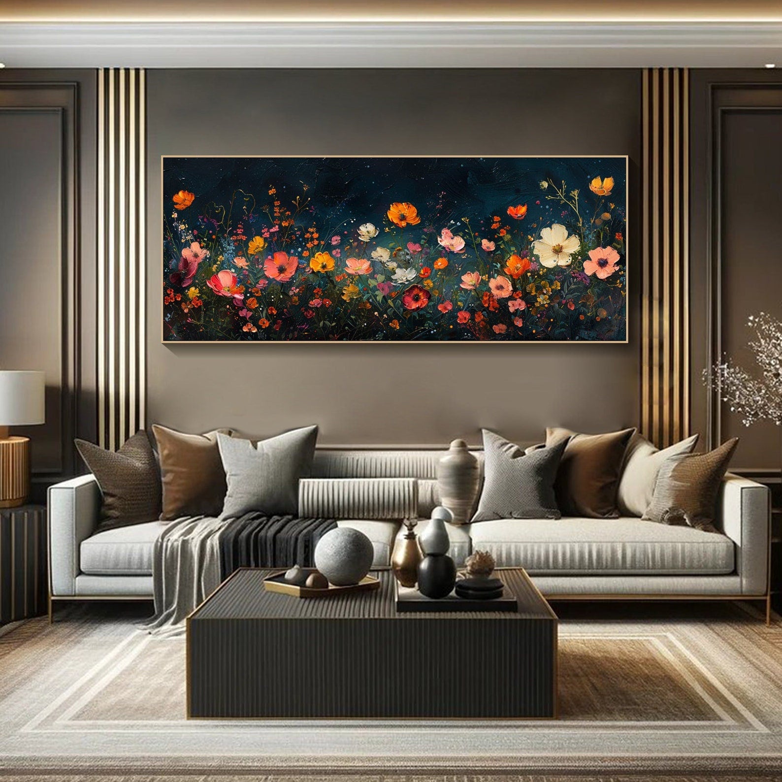 Large Colorful Blooms In Deep Background, Modern Floral Art #FB039