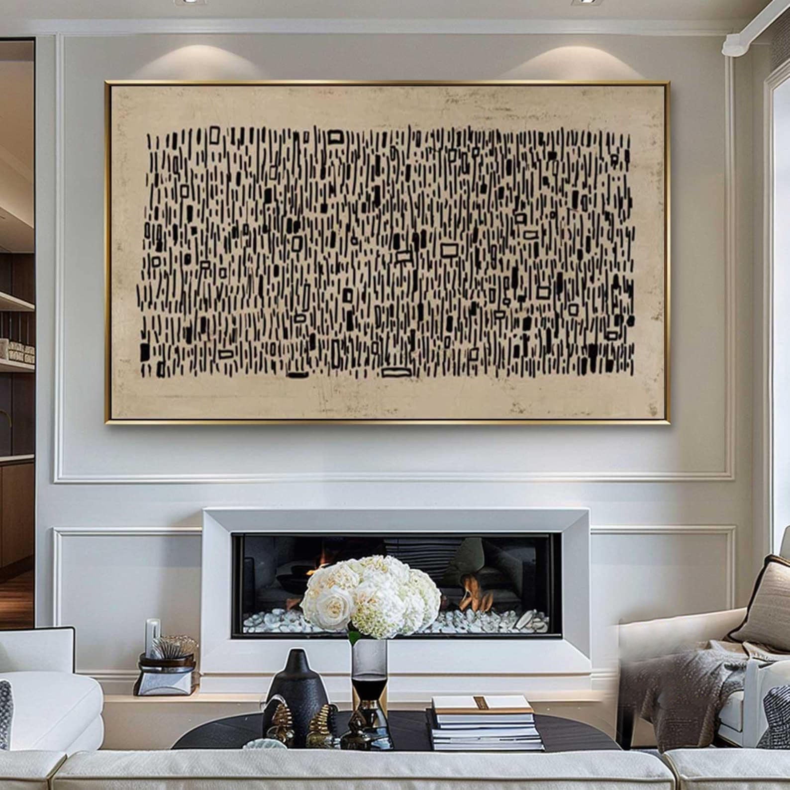 Encoded Echoes: Contemporary Line Artwork, Brown & Black Canvas #MM458