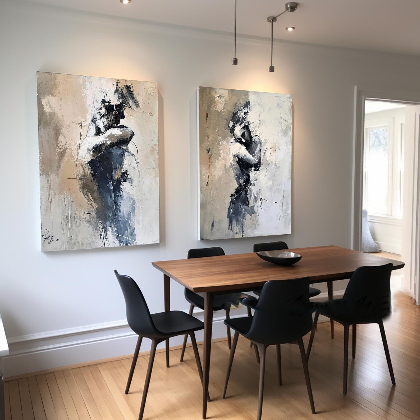 Intimate Lovers Figure Diptych,  Modern Abstract Art #HF020