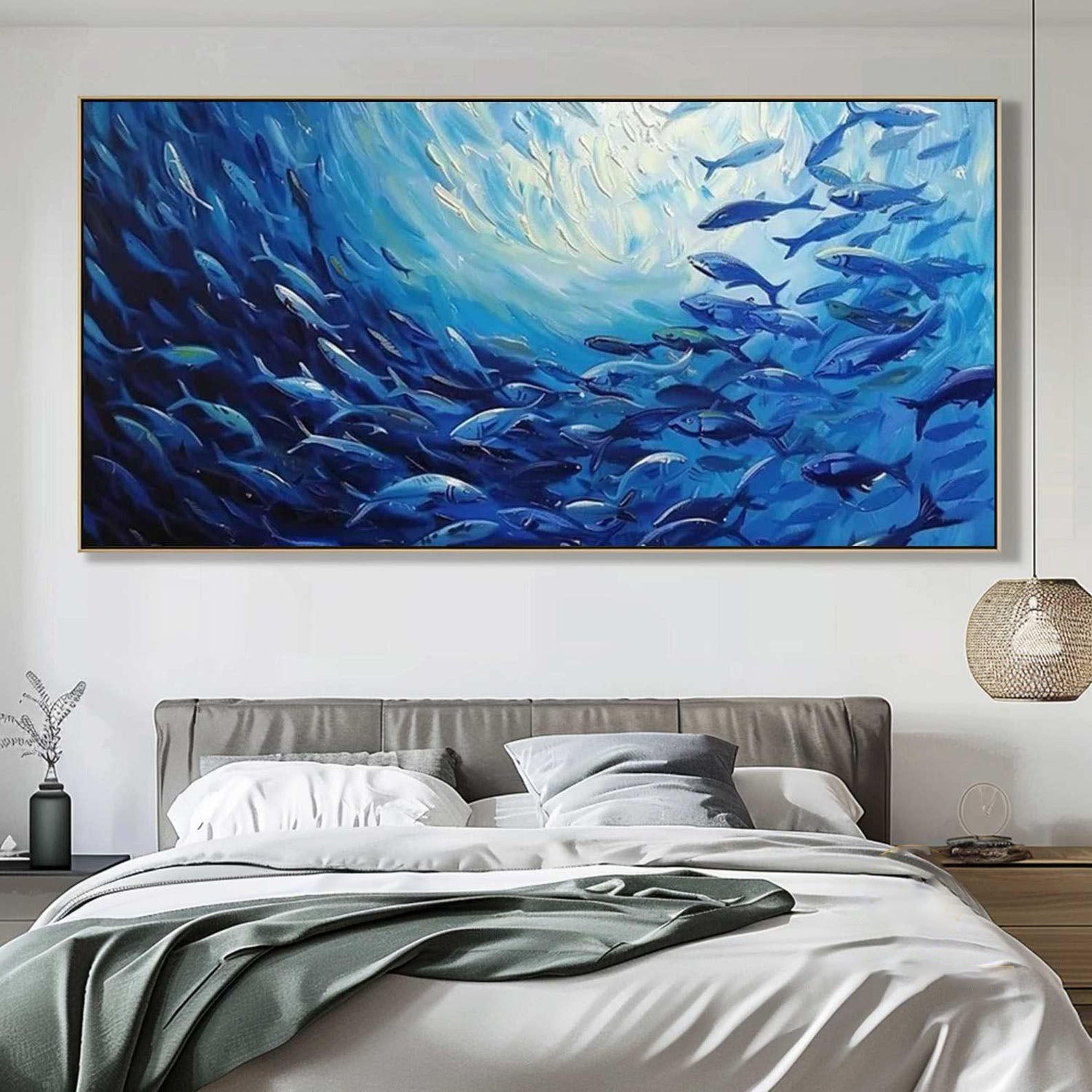 Large Blue Fish Oil Painting: Ocean Life Canvas Art for Modern Decor #MM493