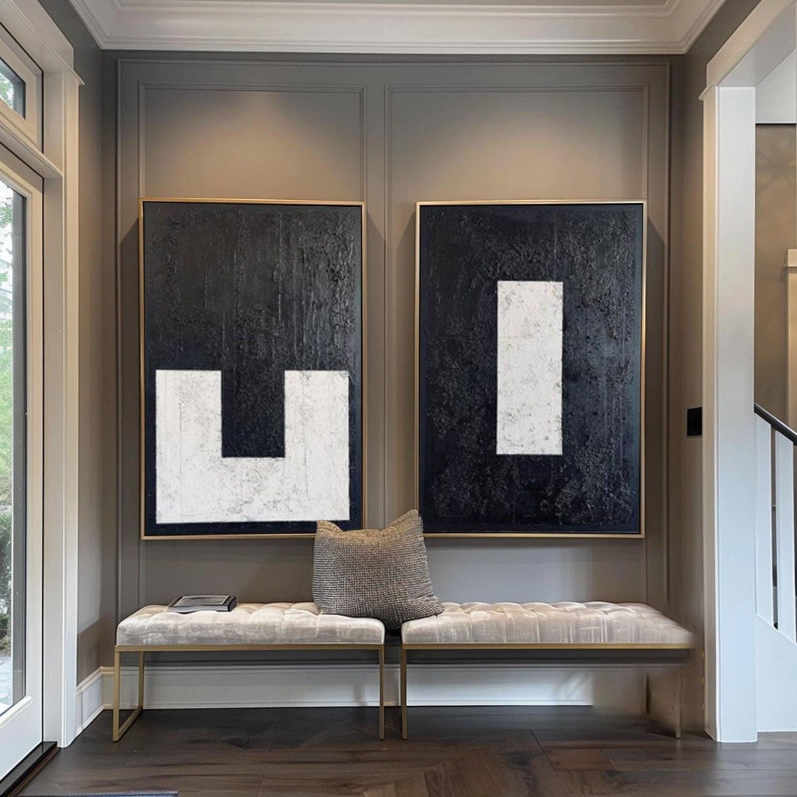 Shadow & Light: Abstract Geometric Set, High-Contrast Wall Art #MM457