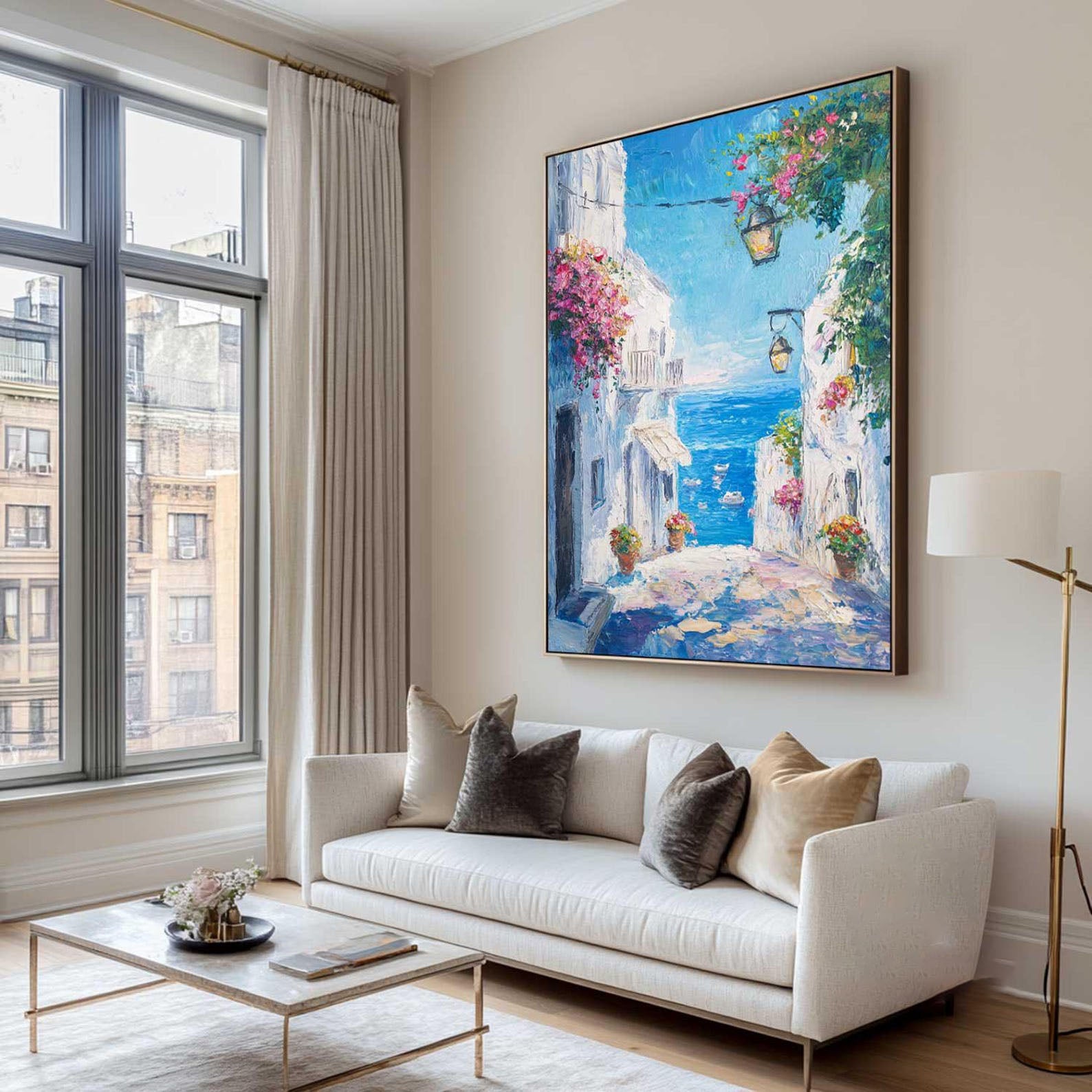 Azure Alley: Colorful Coastal View, Impressionistic Street Art #MM480