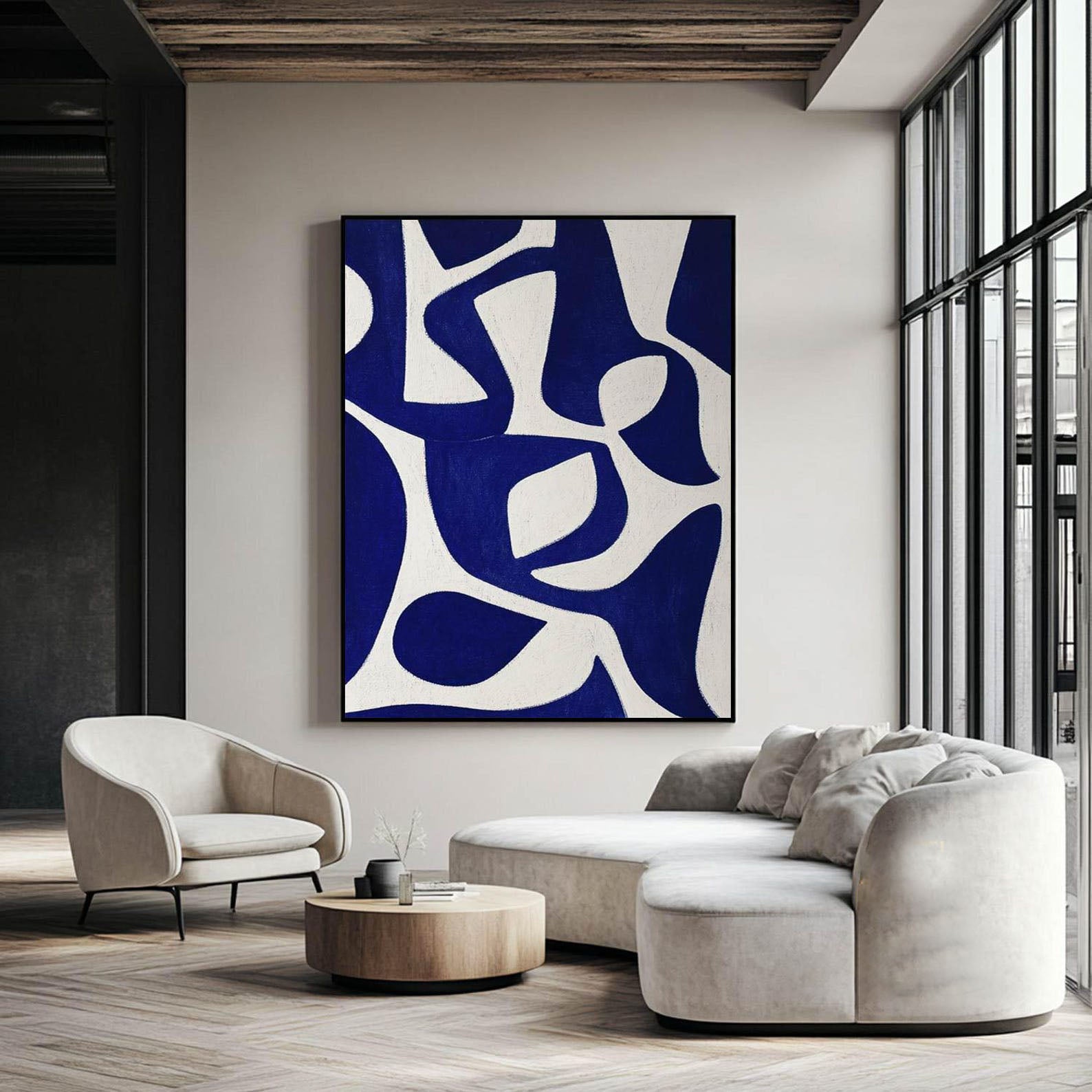 لوحة تجريدية زرقاء بسيطة: قماش حديث #MM203