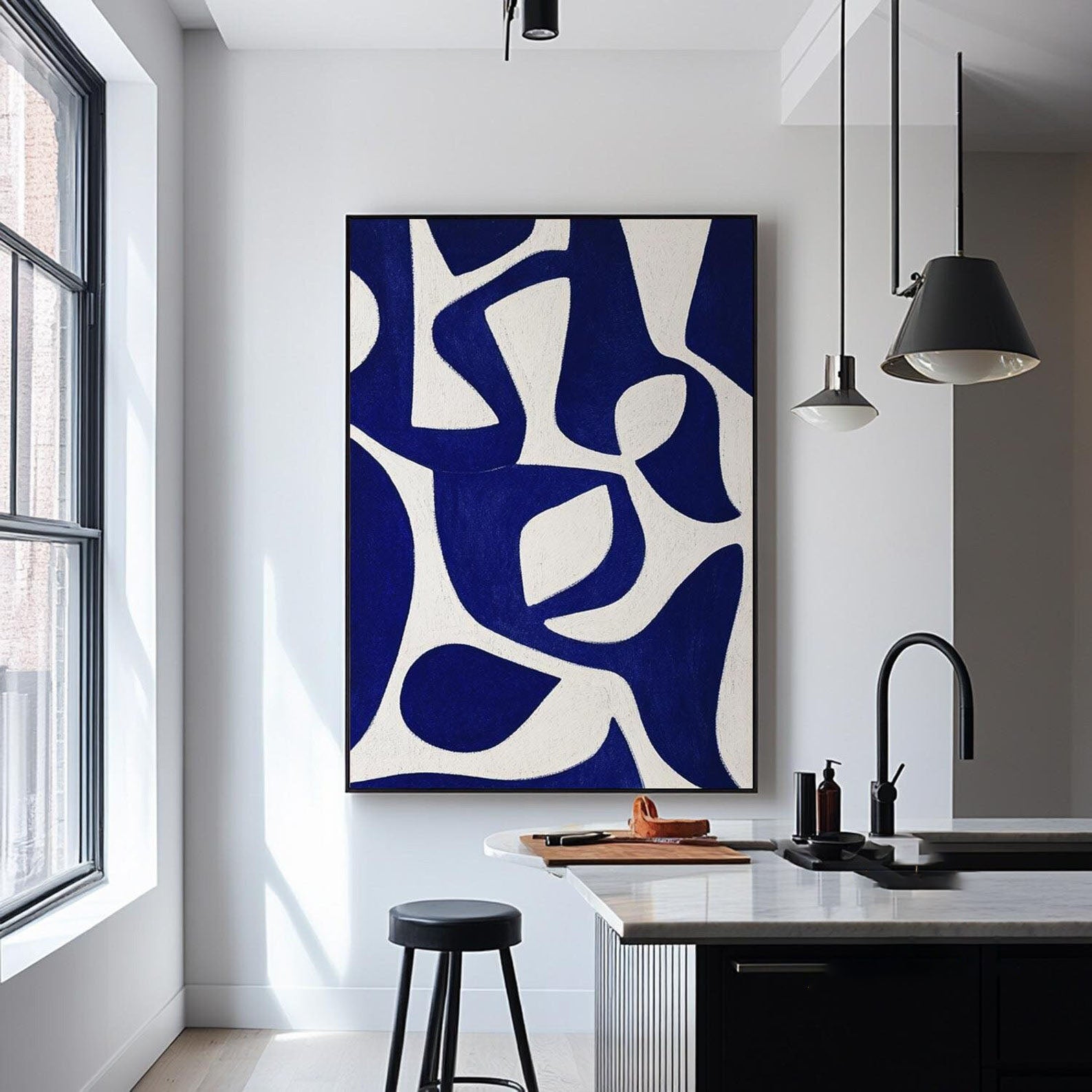 لوحة تجريدية زرقاء بسيطة: قماش حديث #MM203