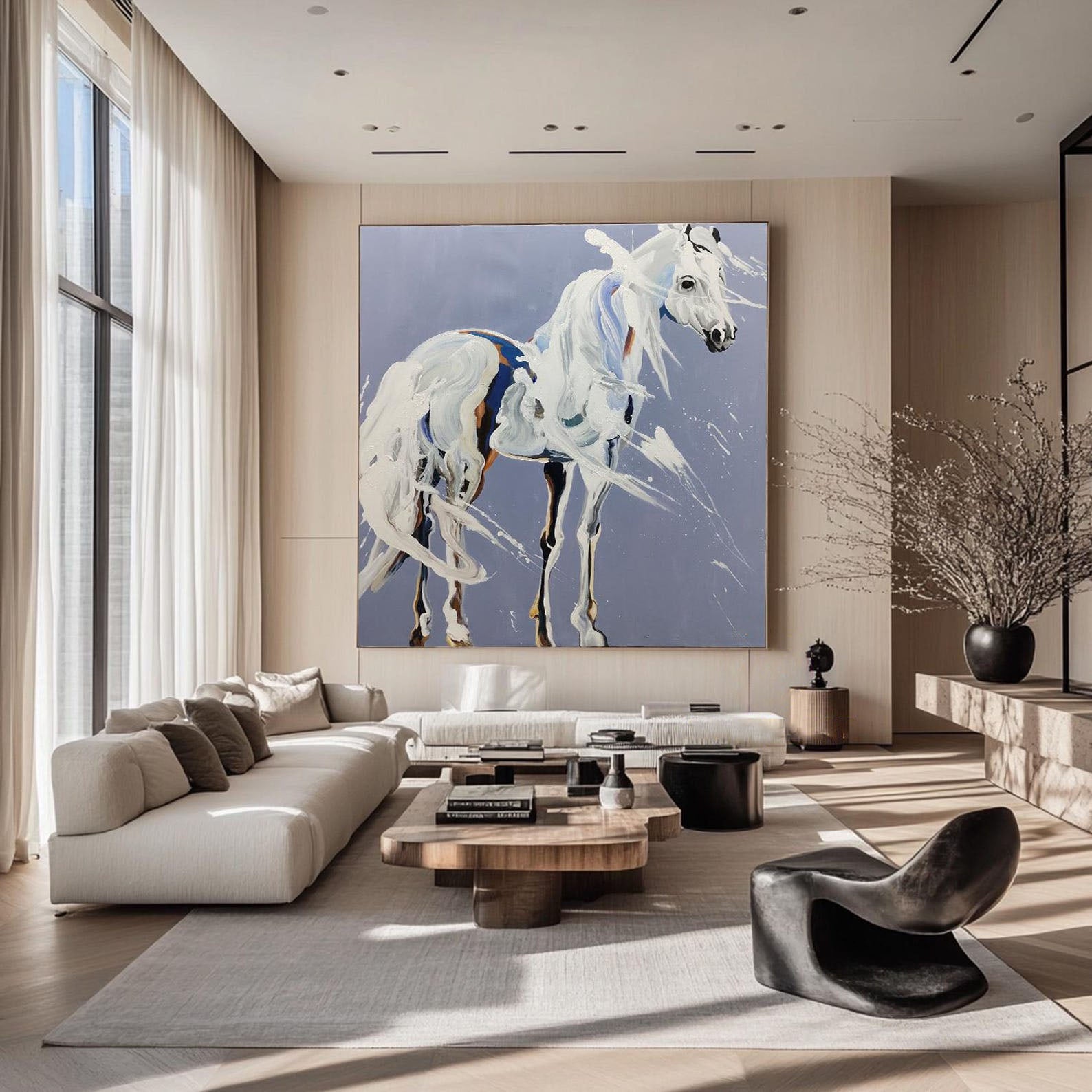 White Horse Oil Painting: Modern Animal Art for Contemporary Home Decor#MM499