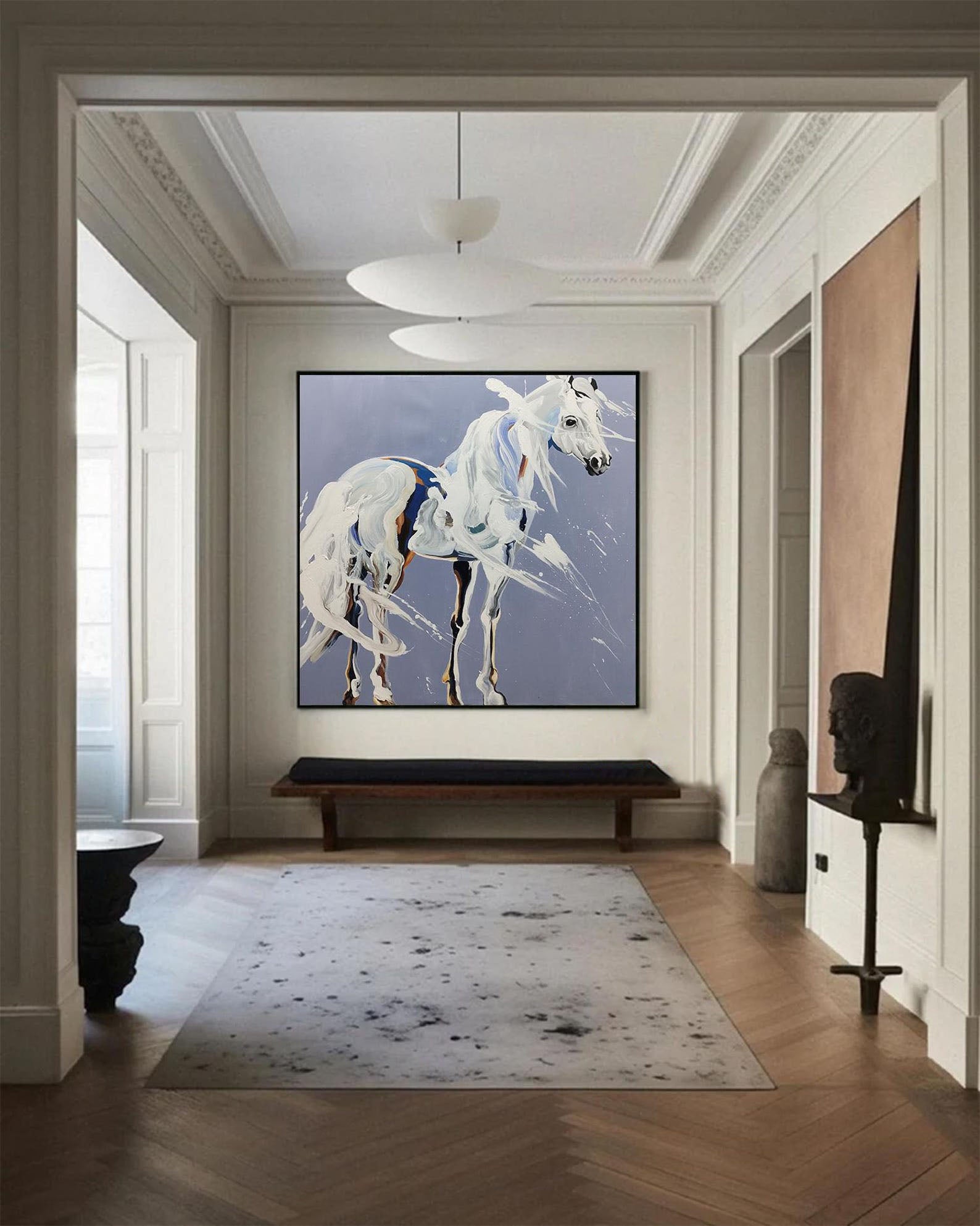 White Horse Oil Painting: Modern Animal Art for Contemporary Home Decor#MM499