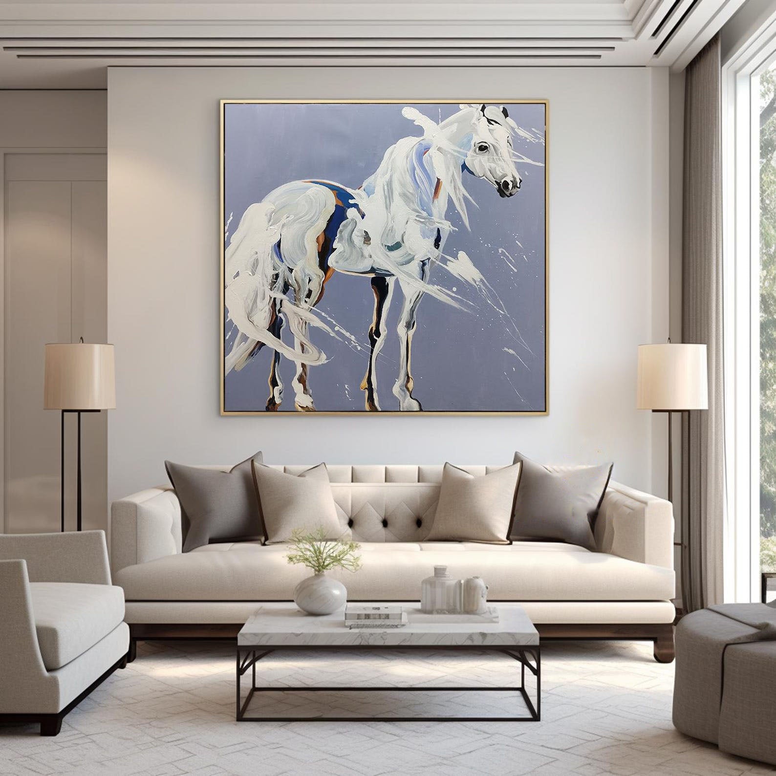 White Horse Oil Painting: Modern Animal Art for Contemporary Home Decor#MM499