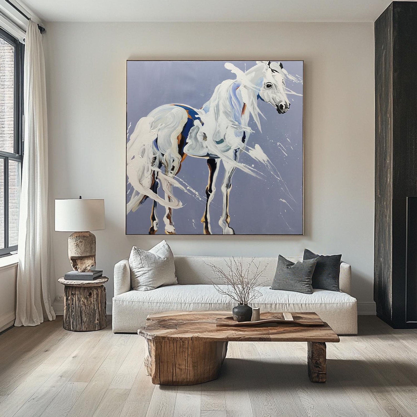 White Horse Oil Painting: Modern Animal Art for Contemporary Home Decor#MM499