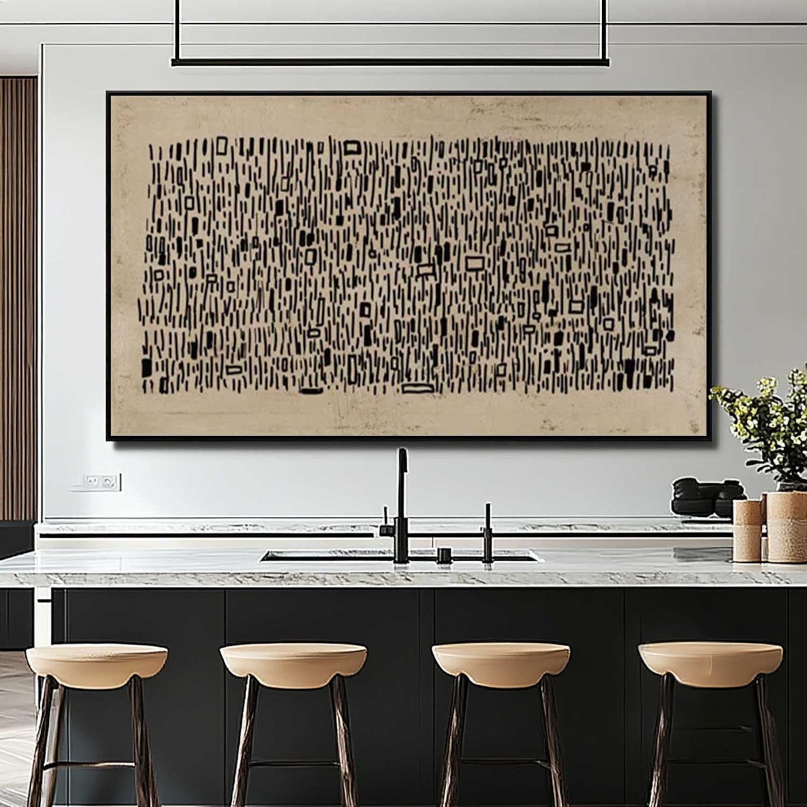 Encoded Echoes: Contemporary Line Artwork, Brown & Black Canvas #MM458