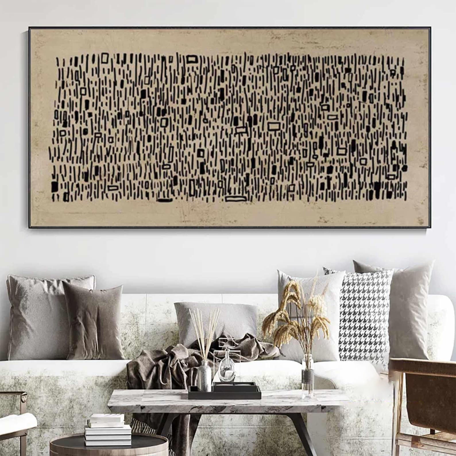 Encoded Echoes: Contemporary Line Artwork, Brown & Black Canvas #MM458