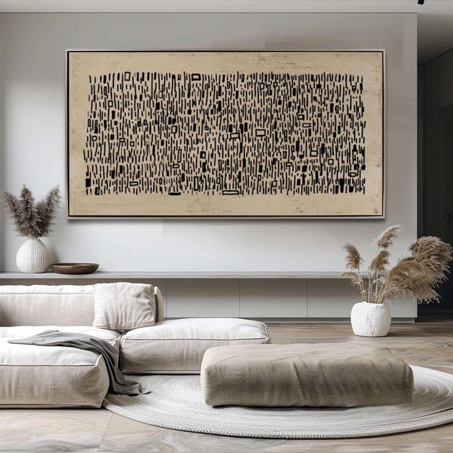 Encoded Echoes: Contemporary Line Artwork, Brown & Black Canvas #MM458