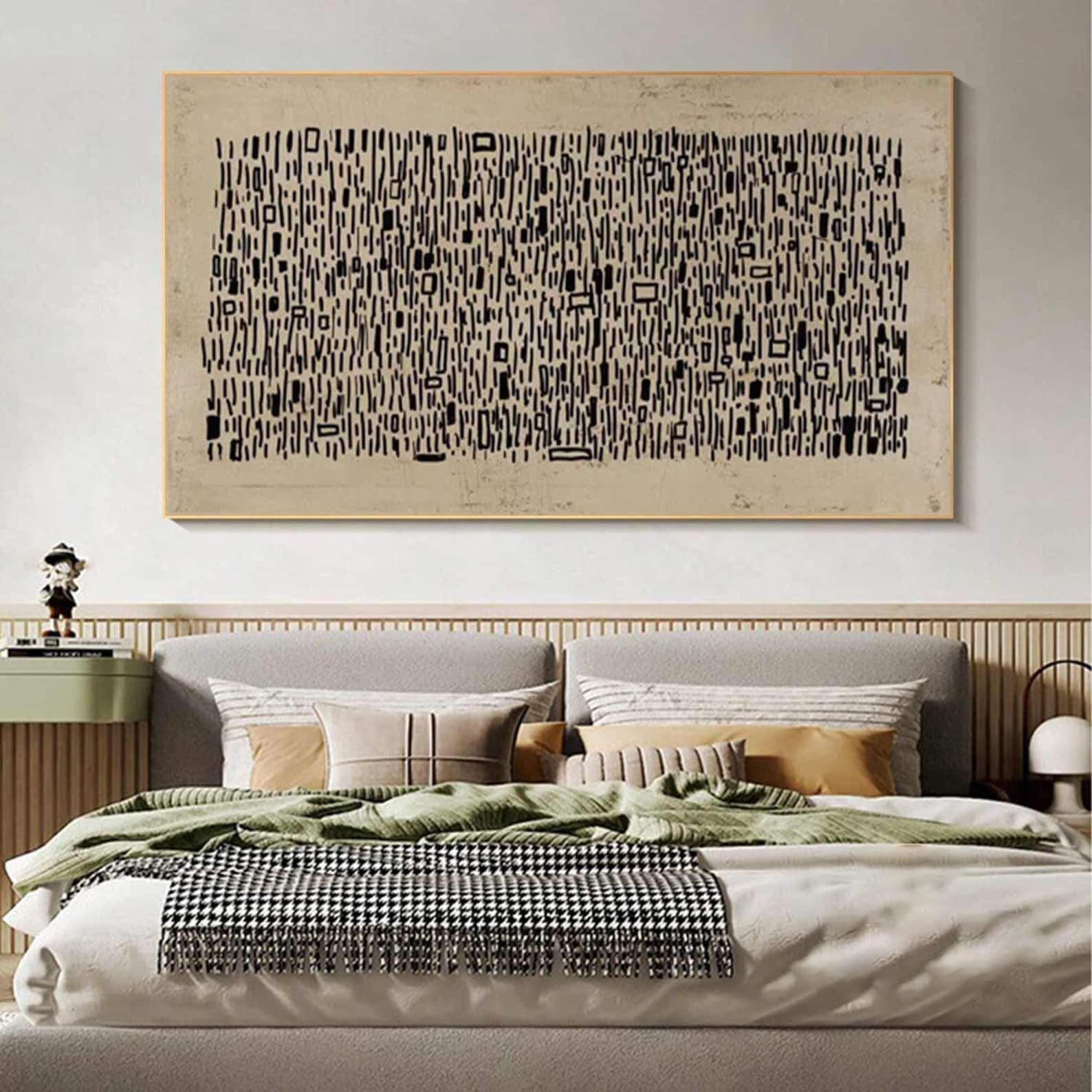 Encoded Echoes: Contemporary Line Artwork, Brown & Black Canvas #MM458