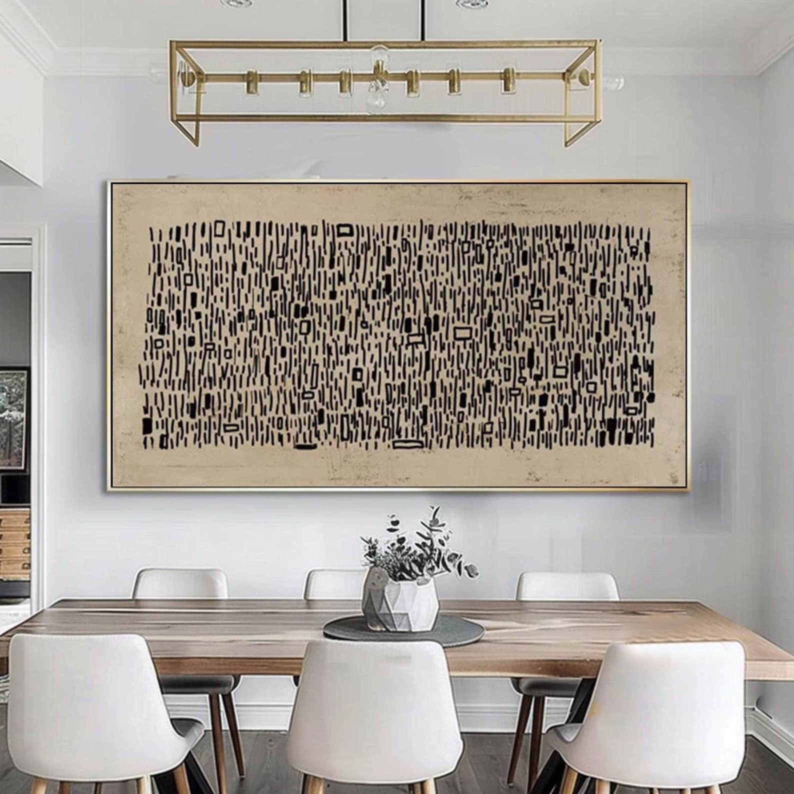 Encoded Echoes: Contemporary Line Artwork, Brown & Black Canvas #MM458