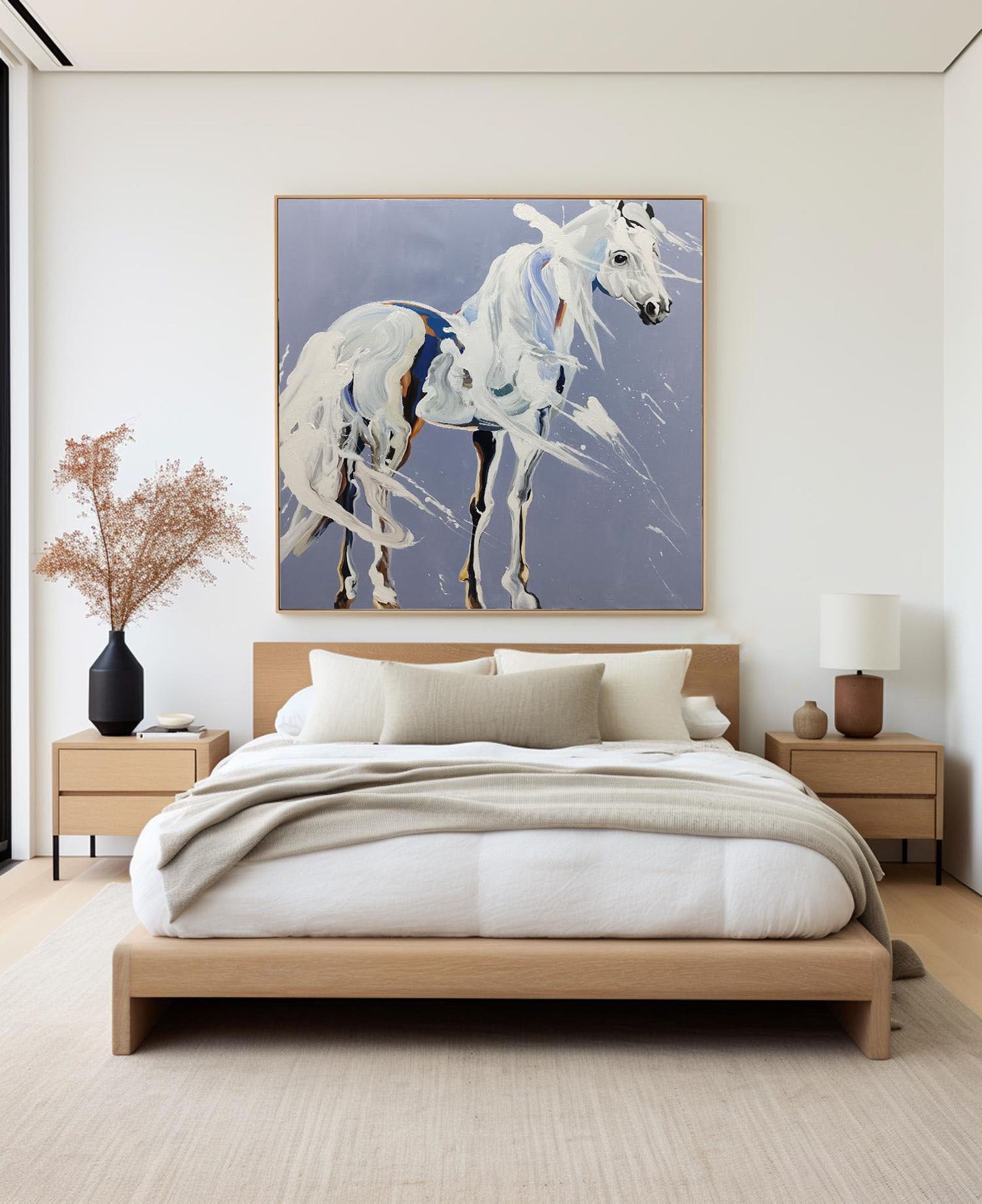 White Horse Oil Painting: Modern Animal Art for Contemporary Home Decor#MM499