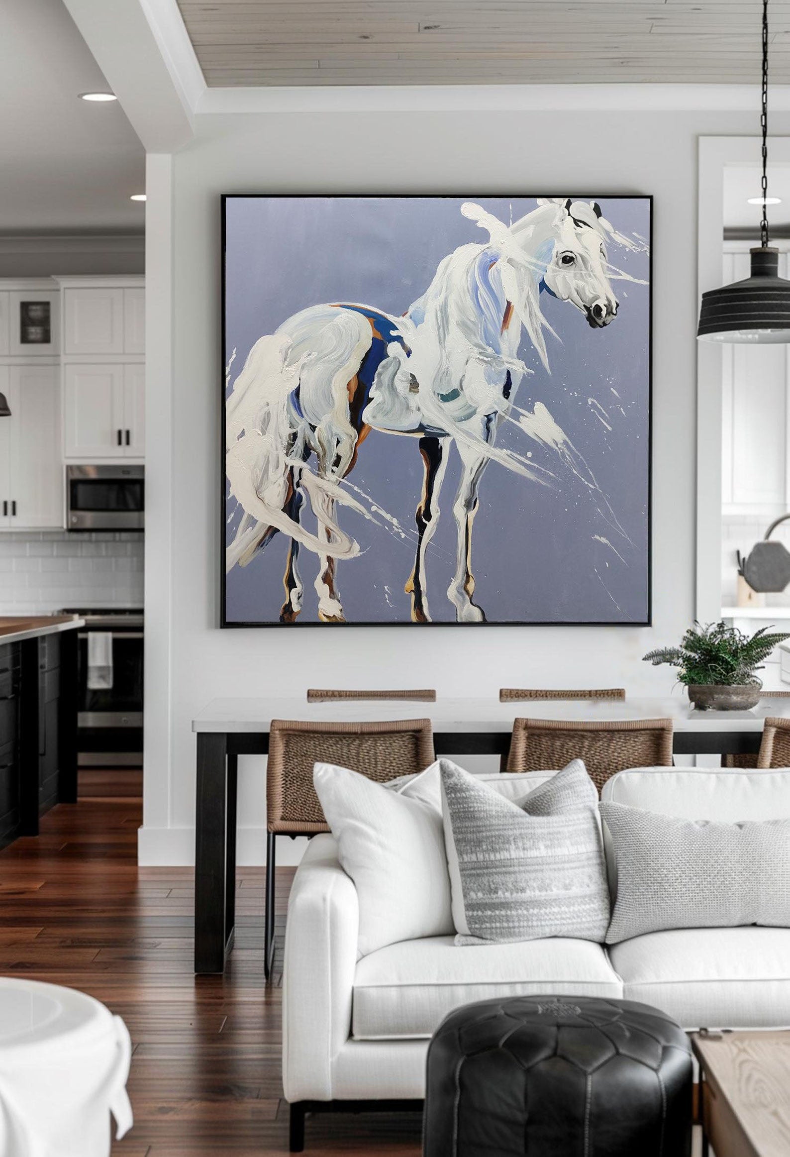 White Horse Oil Painting: Modern Animal Art for Contemporary Home Decor#MM499