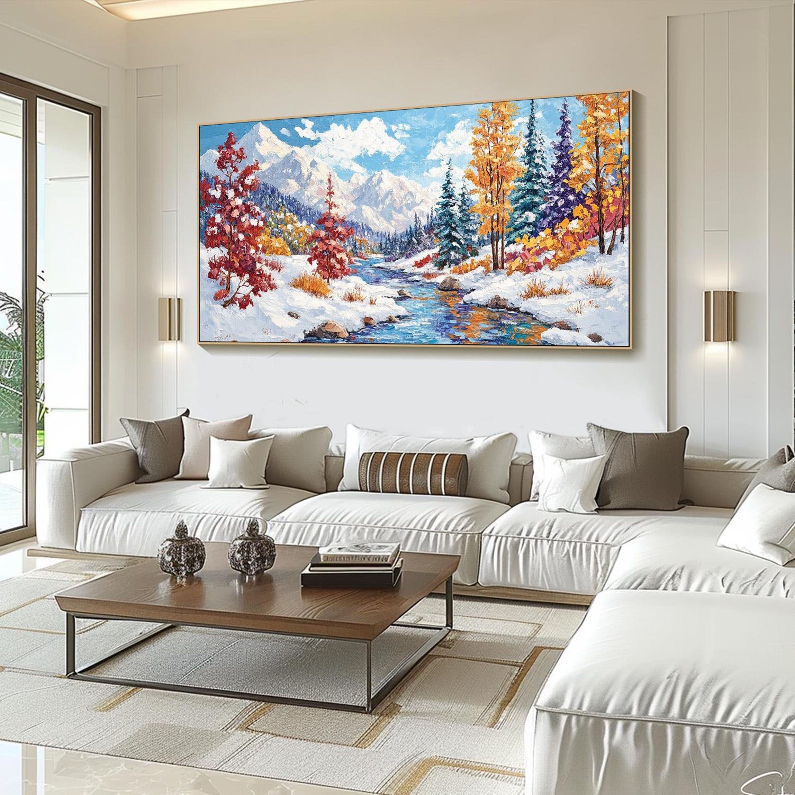Colorful Winter Landscape, Textured Mountain Scene Wall Art #MM323