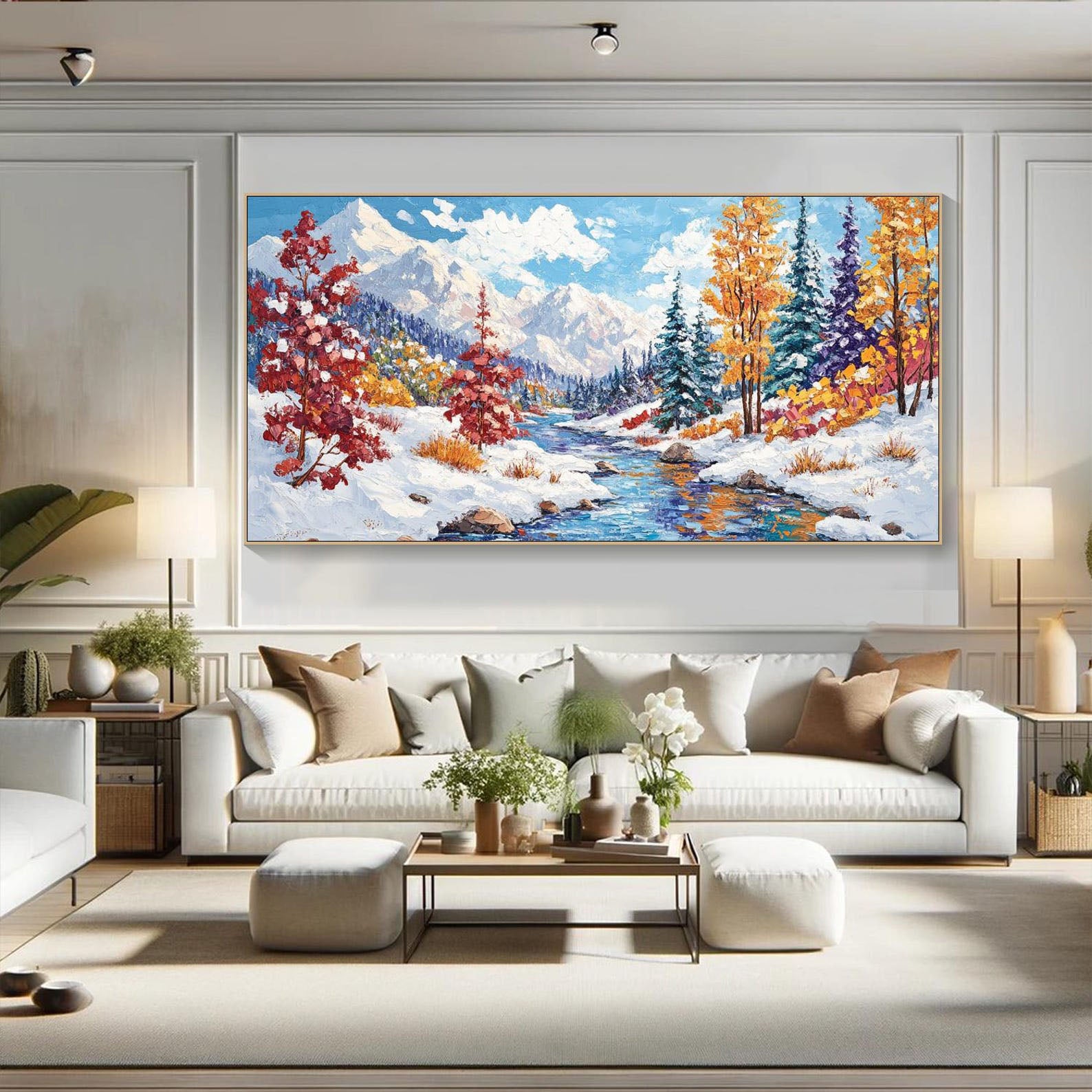 Colorful Winter Landscape, Textured Mountain Scene Wall Art #MM323