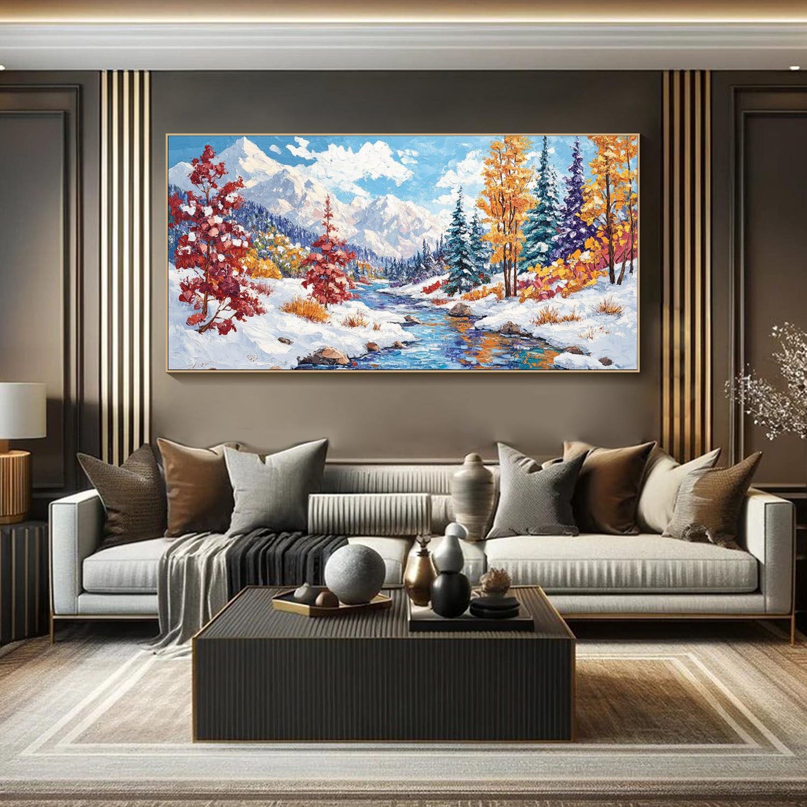 Colorful Winter Landscape, Textured Mountain Scene Wall Art #MM323