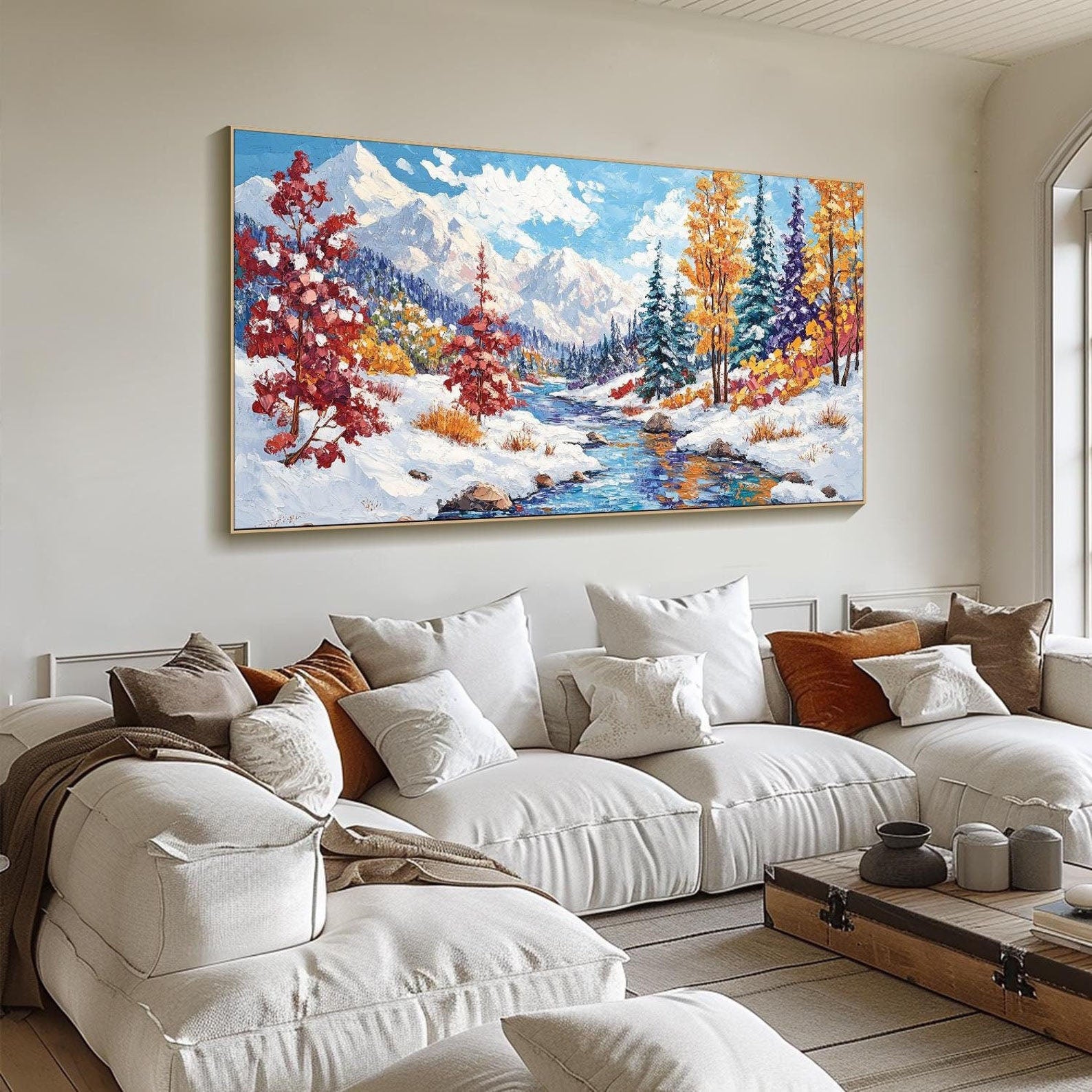 Colorful Winter Landscape, Textured Mountain Scene Wall Art #MM323
