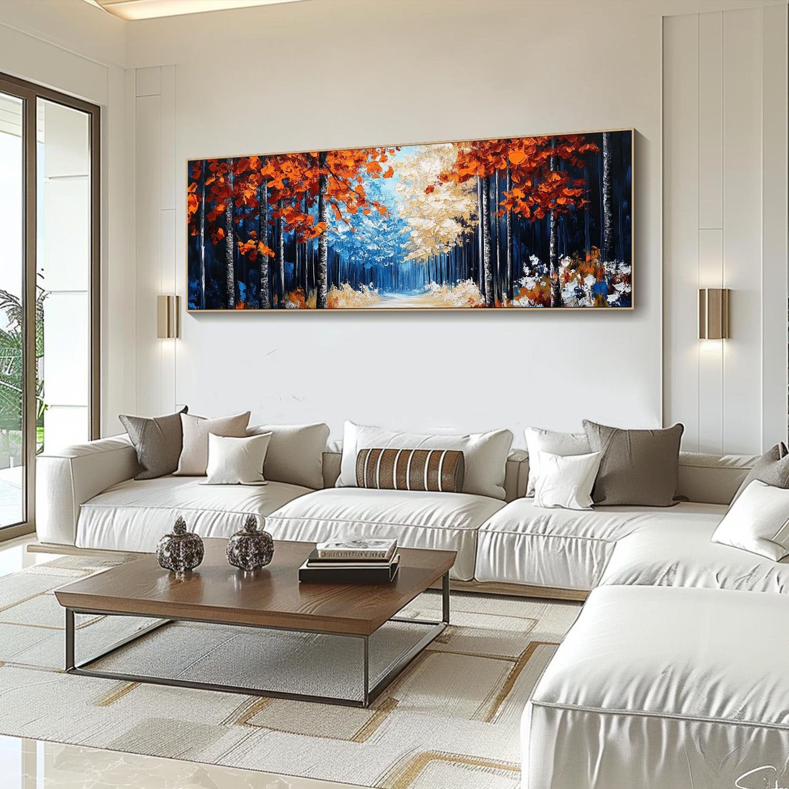 مسار الغابة في الخريف، لوحة فنية قماشية كبيرة الحجم ذات مناظر طبيعية، رقم MM281