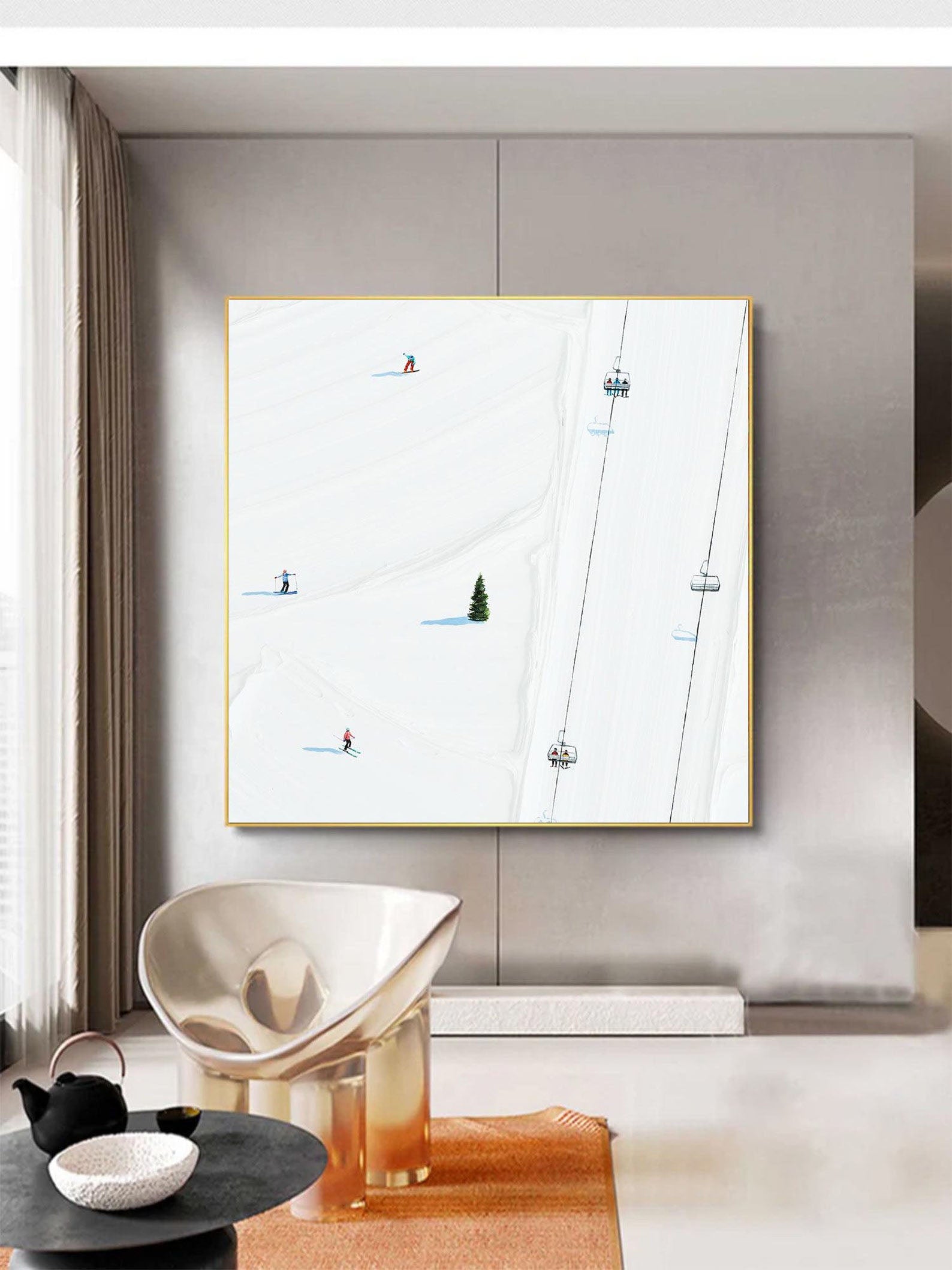 Frozen Geometry: Contemporary Ski Aerial, Minimalist Winter Art #MM481