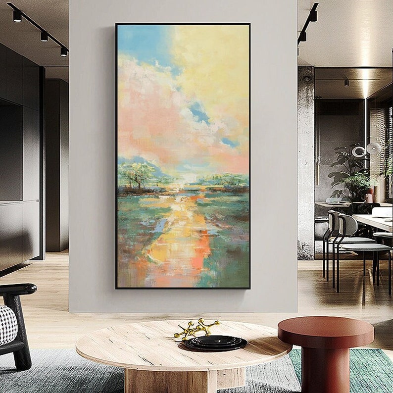 Sunset Landscape Canvas – Abstract Pastel Wall Art for Living Room Decor#MM468
