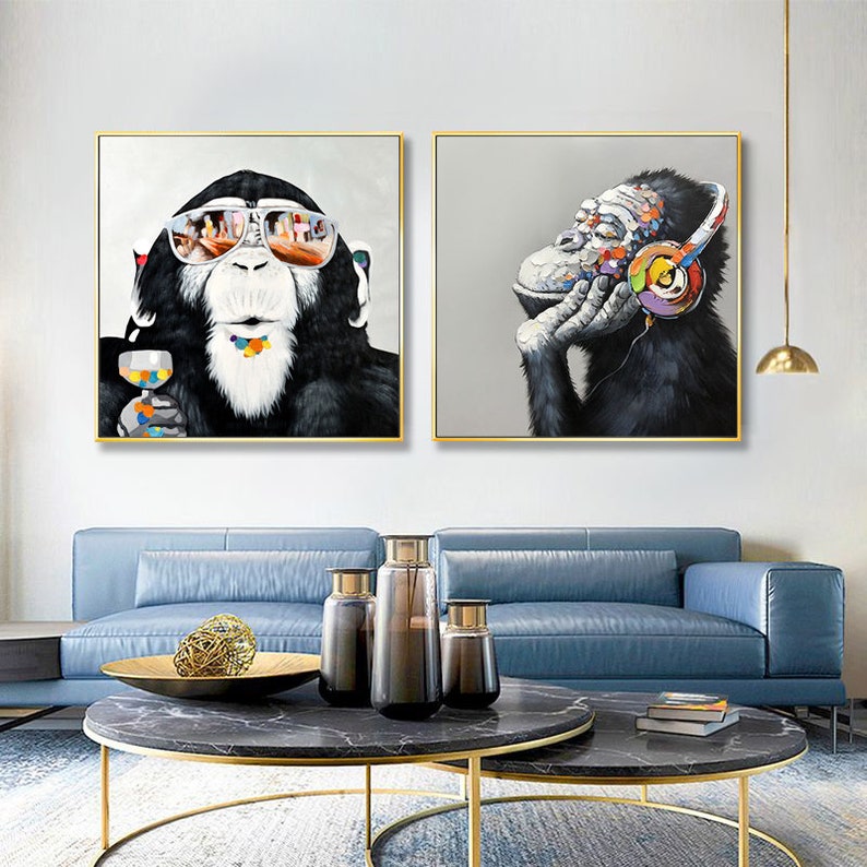 Urban Chimps: Whimsical Monkey Art Set, Modern Wall Decor #MM450