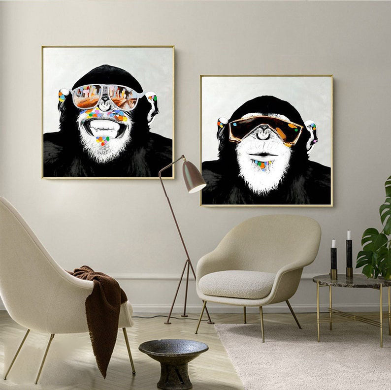 Ape Attitude: Bold Monkey Paintings, Contemporary Wall Art Set #MM451