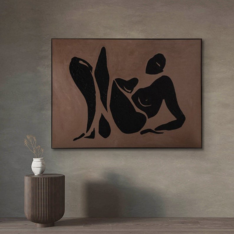 Black Abstract Nude Painting – Modern Female Figure Wall Art