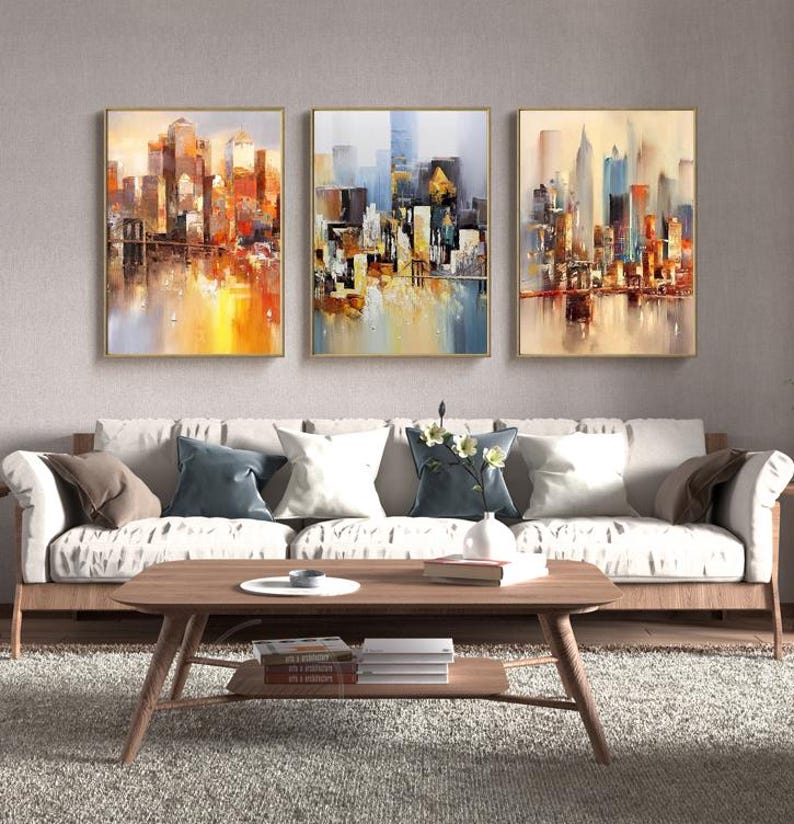 Abstract Cityscape Canvas - Large Modern Wall Art for Living Room