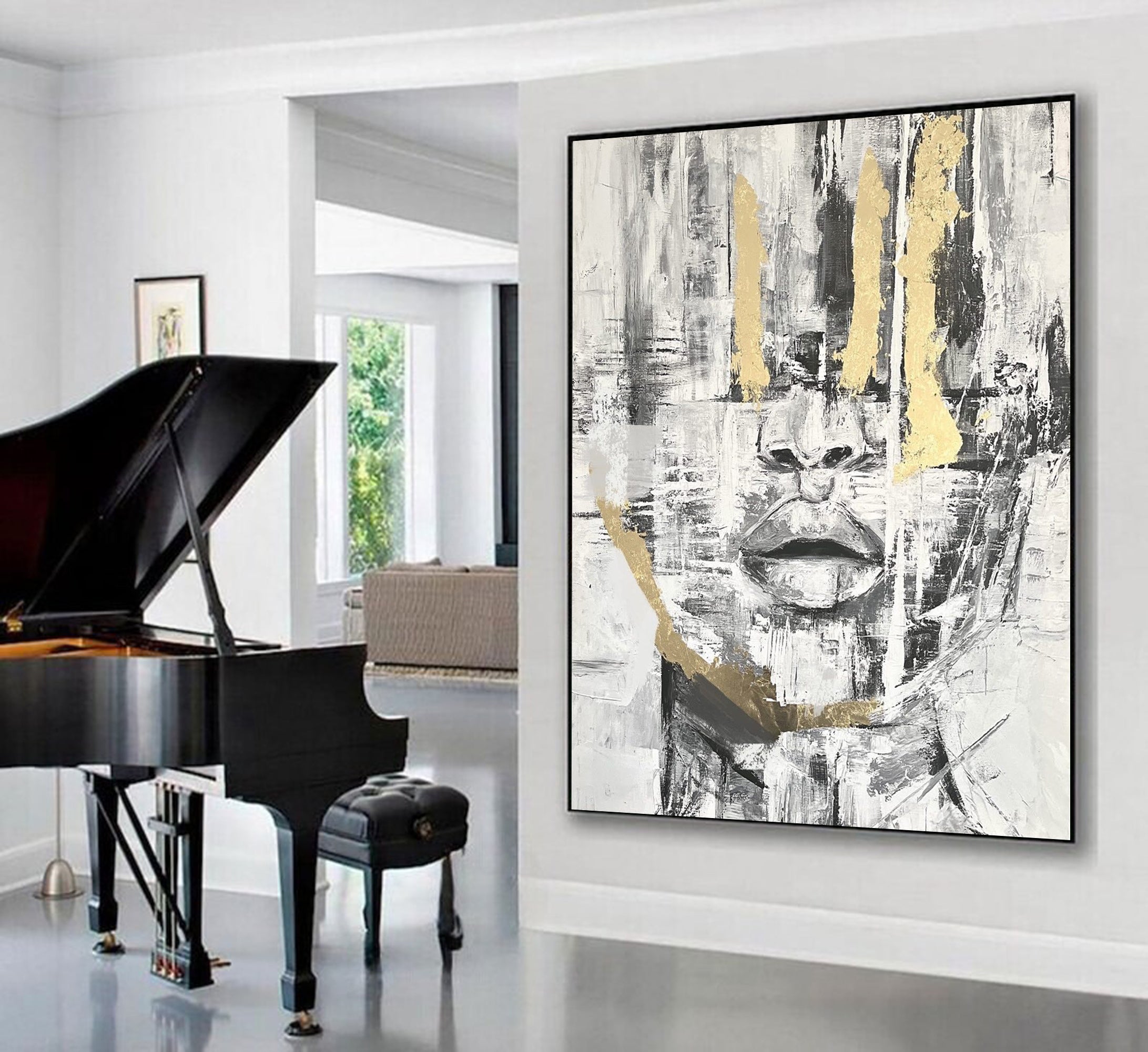 Modern Abstract Face Oil Painting Unique Art #HF007