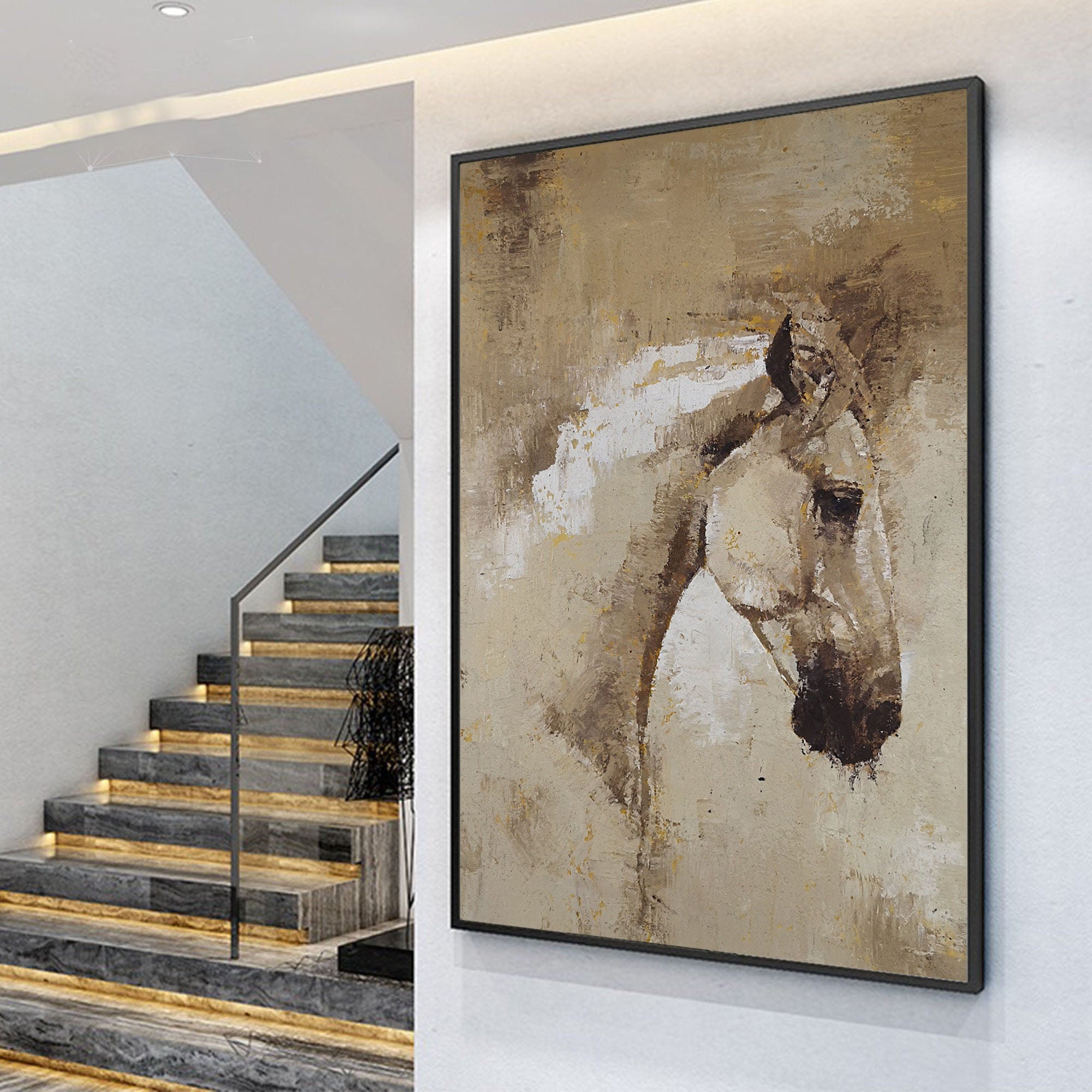 Timeless Equine: Modern Abstract Horse, Neutral Textured Art #MM478