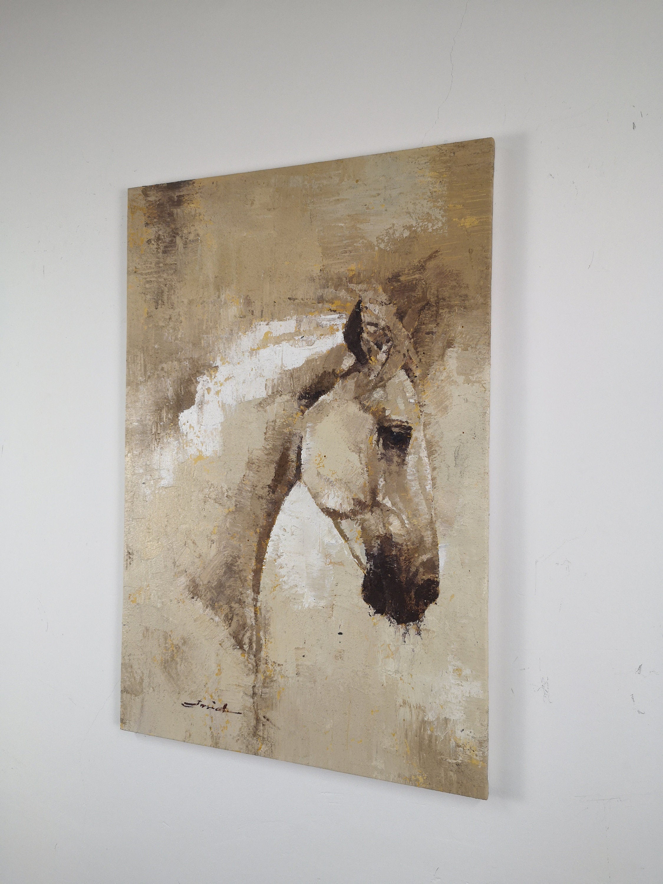 Timeless Equine: Modern Abstract Horse, Neutral Textured Art #MM478