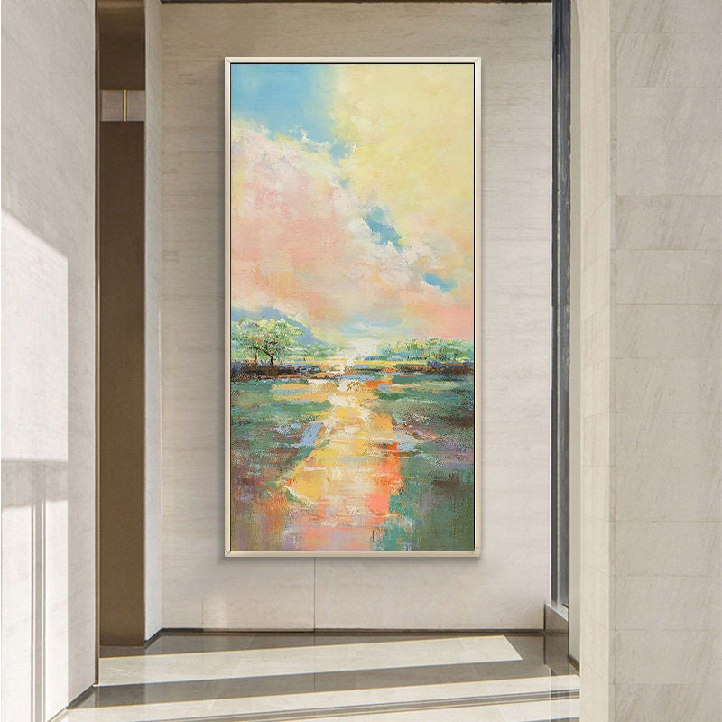Sunset Landscape Canvas – Abstract Pastel Wall Art for Living Room Decor#MM468