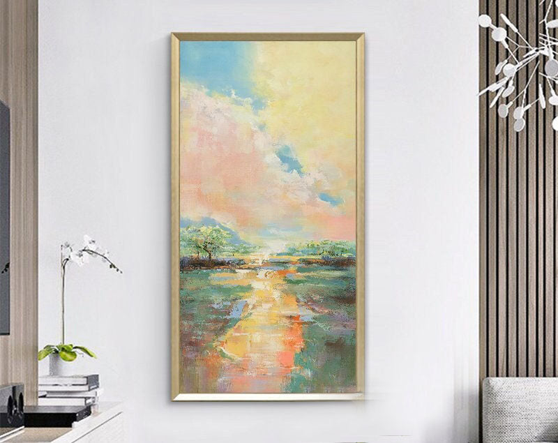 Sunset Landscape Canvas – Abstract Pastel Wall Art for Living Room Decor#MM468