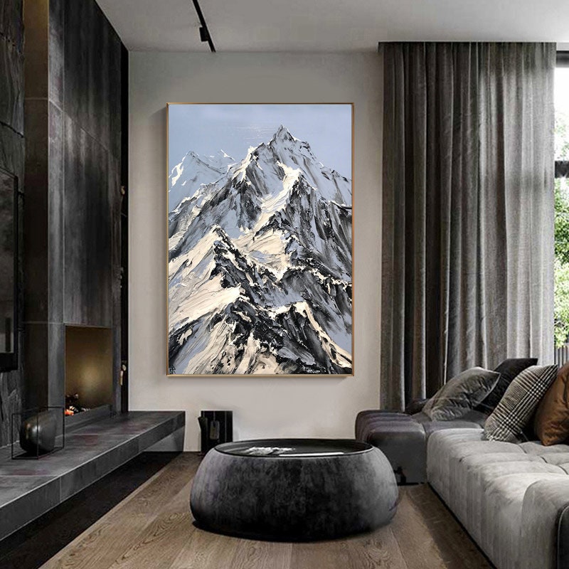 Frozen Peaks: Abstract Mountain Art, Dramatic Texture Canvas #MM453